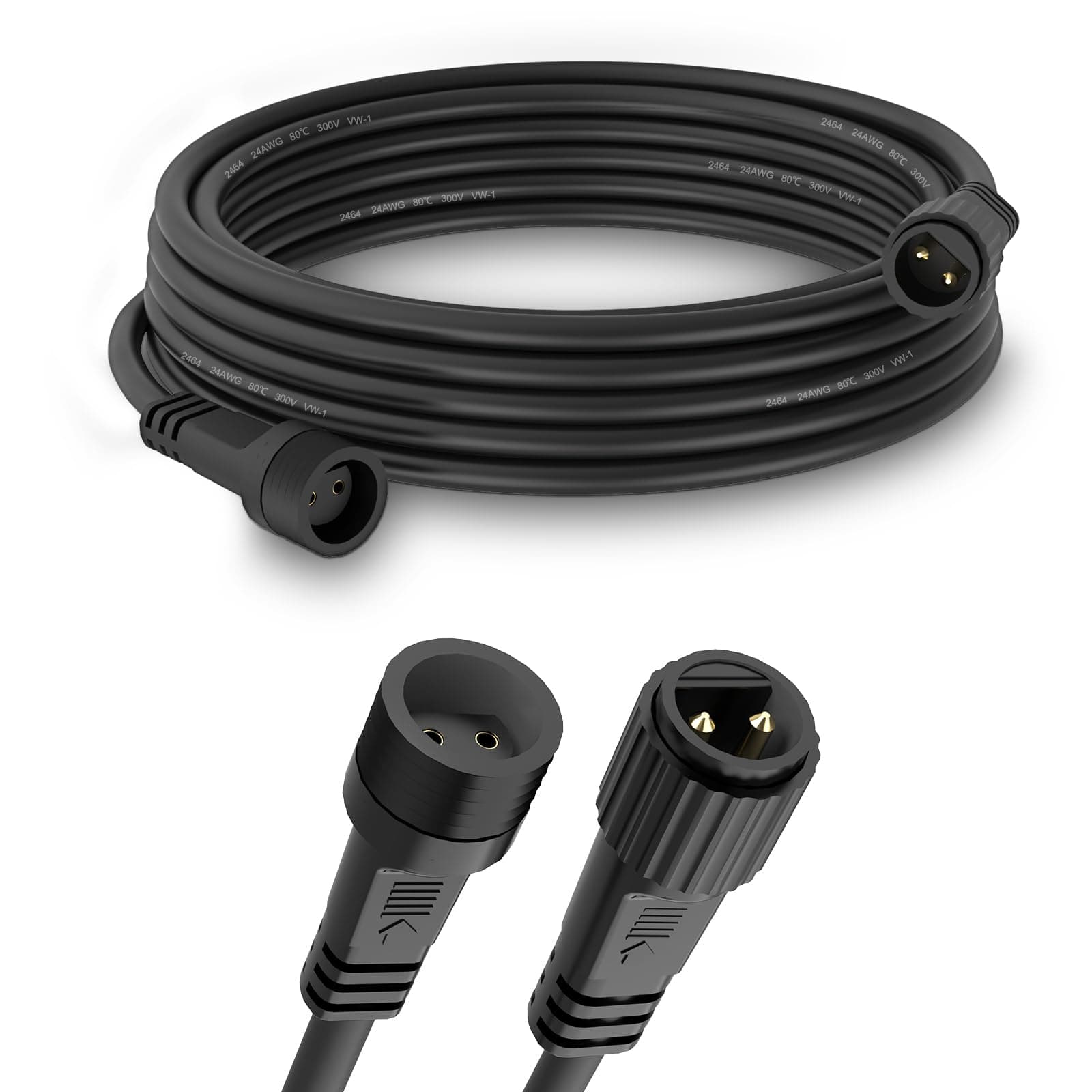 5m/16.4Ft IP65 Waterproof Outdoor Festoon Lights Extension Lead Wire, Black Extension Cable for Solar Fairy & String Lights