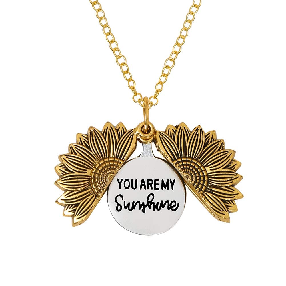 You are My Sunshine Engraved Necklace Sunflower Locket Necklace Pendant for Women Men Girls
