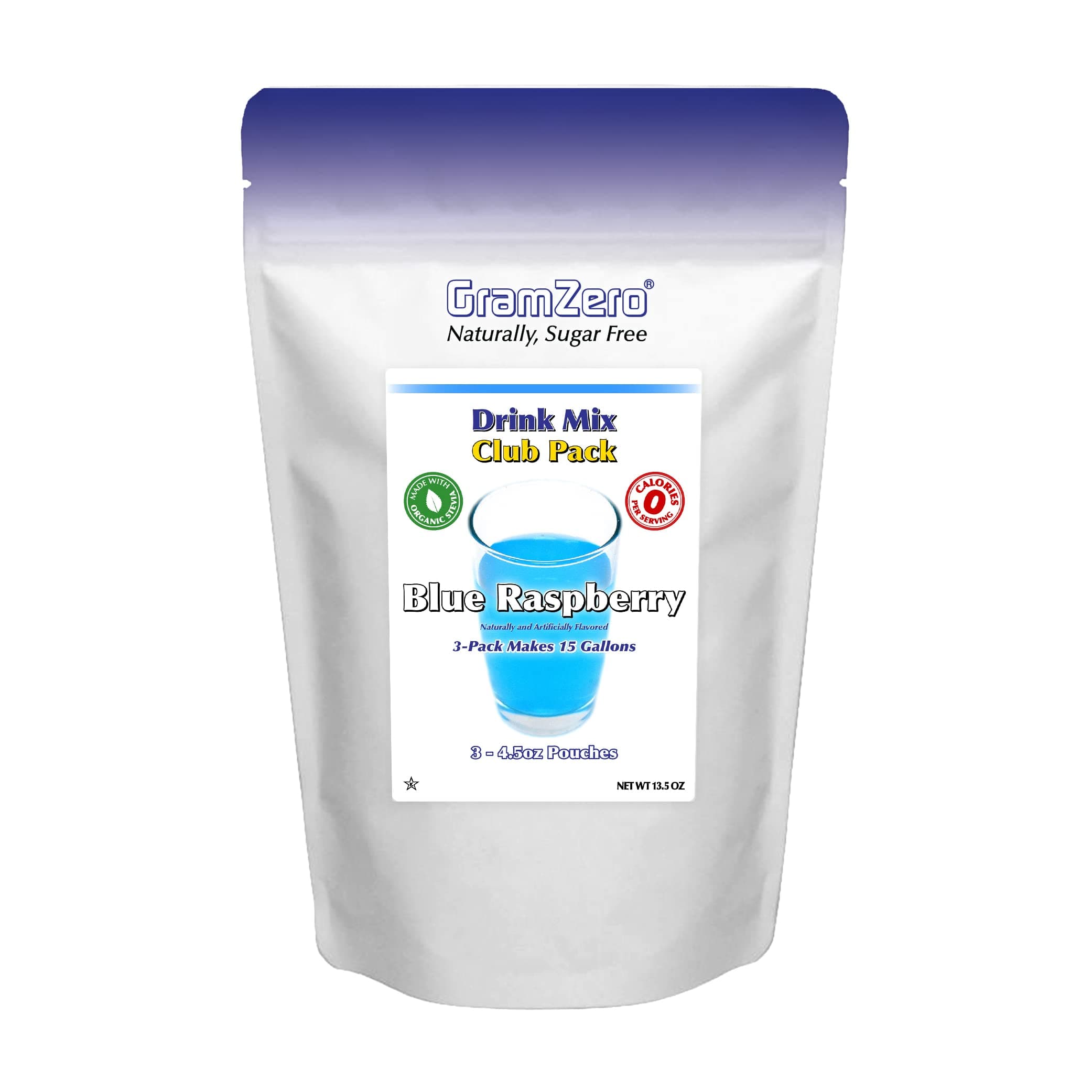GramZero Blue Raspberry Zero Calorie Sugar Free Drink Mix, Great For Nutrition Club Loaded Teas, Stevia Sweetened