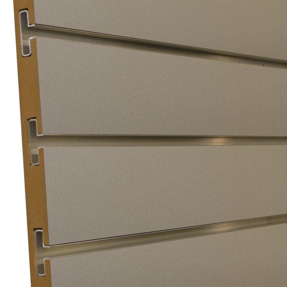 3/4 in. x 4 ft. x 8 ft. 3 in. OC Brushed Aluminum Melamine Slatwall with Aluminum Inserts, Plus 3 Inserts (5-Pack)