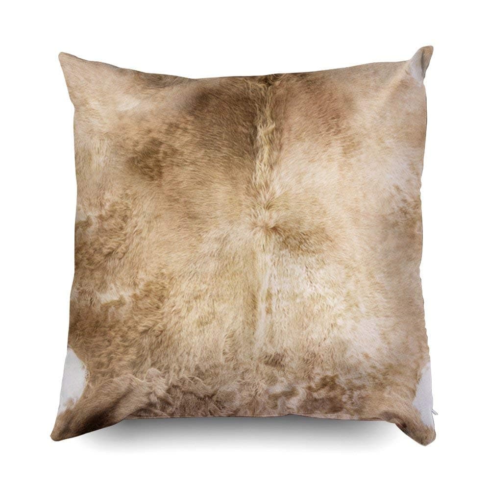 Cream Brown Speckled Cowhide Leather Print Lumbar Cotton Throw Pillow Cover Home Decor Nice Gift Indoor Pillowcase Standar Size (Two Sides)