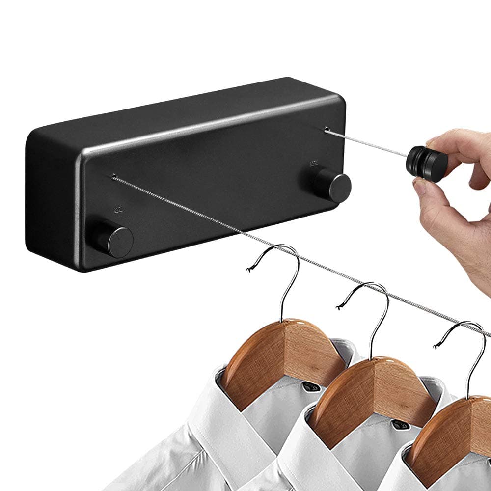 Hoimpro Retractable Clothesline ABS case+Aluminum Dryer with Adjustable Stainless Steel Double Rope String Hotel Style Heavy Duty,Wall Mounted Method, 13.8 Feets,Black