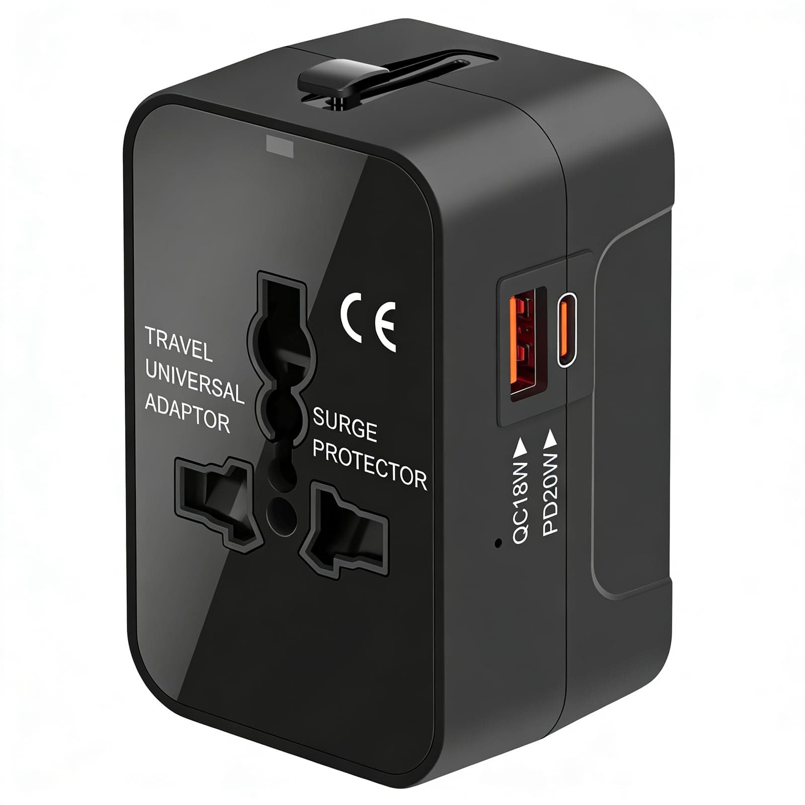 Universal Travel Adapter Worldwide, GaN Fast Charging with PD 3.0 USB-C & USB-A Quick Charge Ports, All-in-One International Power Plug Adapter Converter AC Wall Charger for Europe USA UK AUS Black