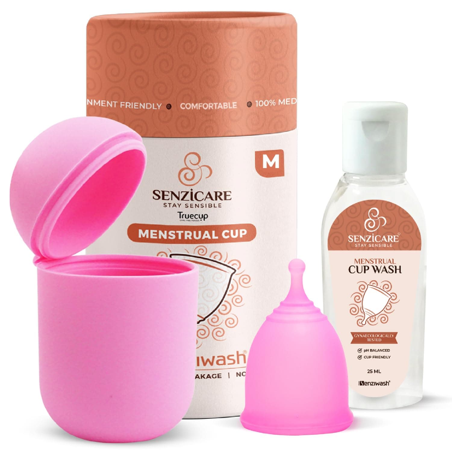 Sterilizer Case & Truecup Reusable Menstrual Cup With Cupwash | Portable Cleaning Container & Microwave Steamer (Medium combo(Pink))