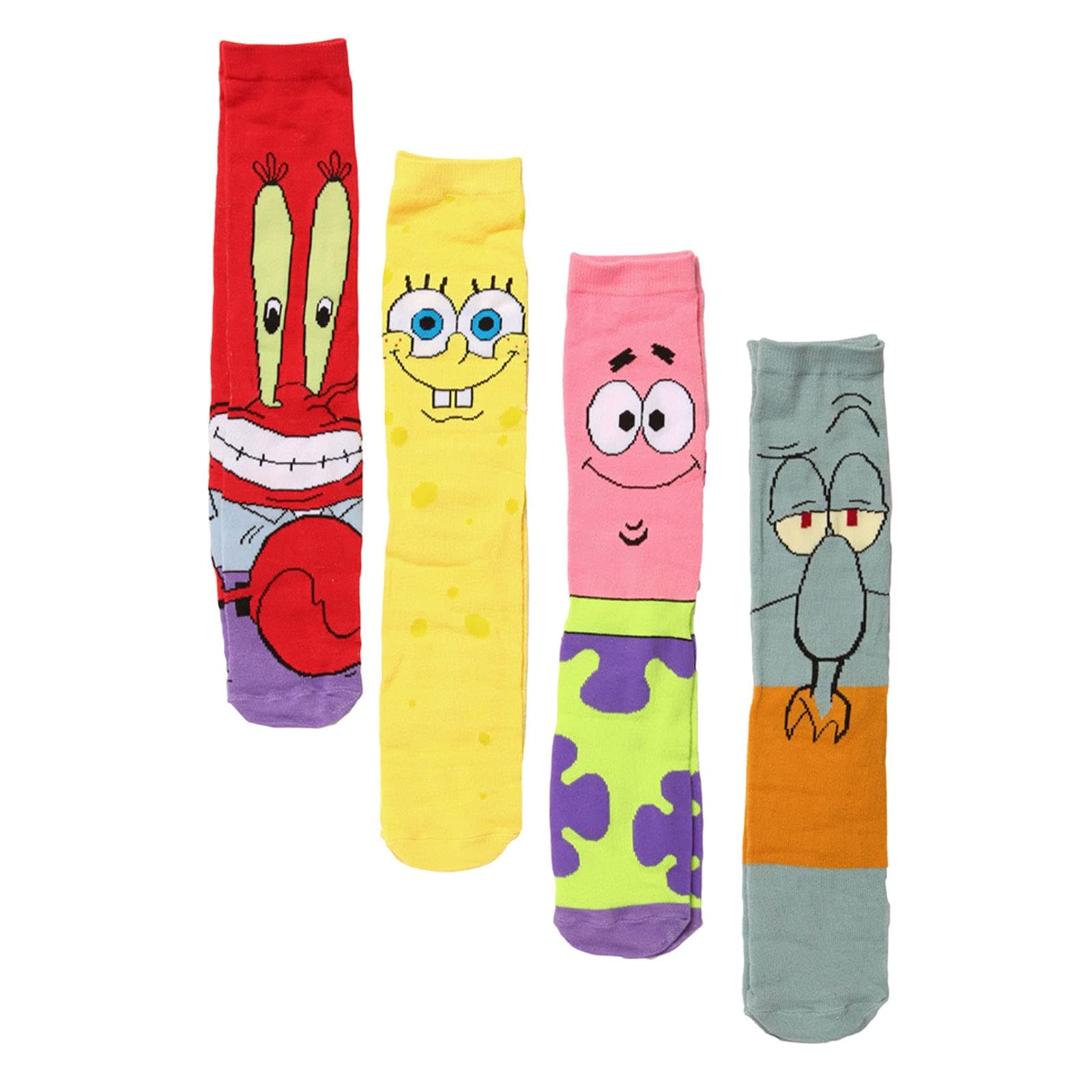 Hypnotic Hats SpongeBob SquarePants Patrick Squidward Mr. Krabs Mens Adult Crew Socks With Gift Box (Size 6-12, Four Pairs)