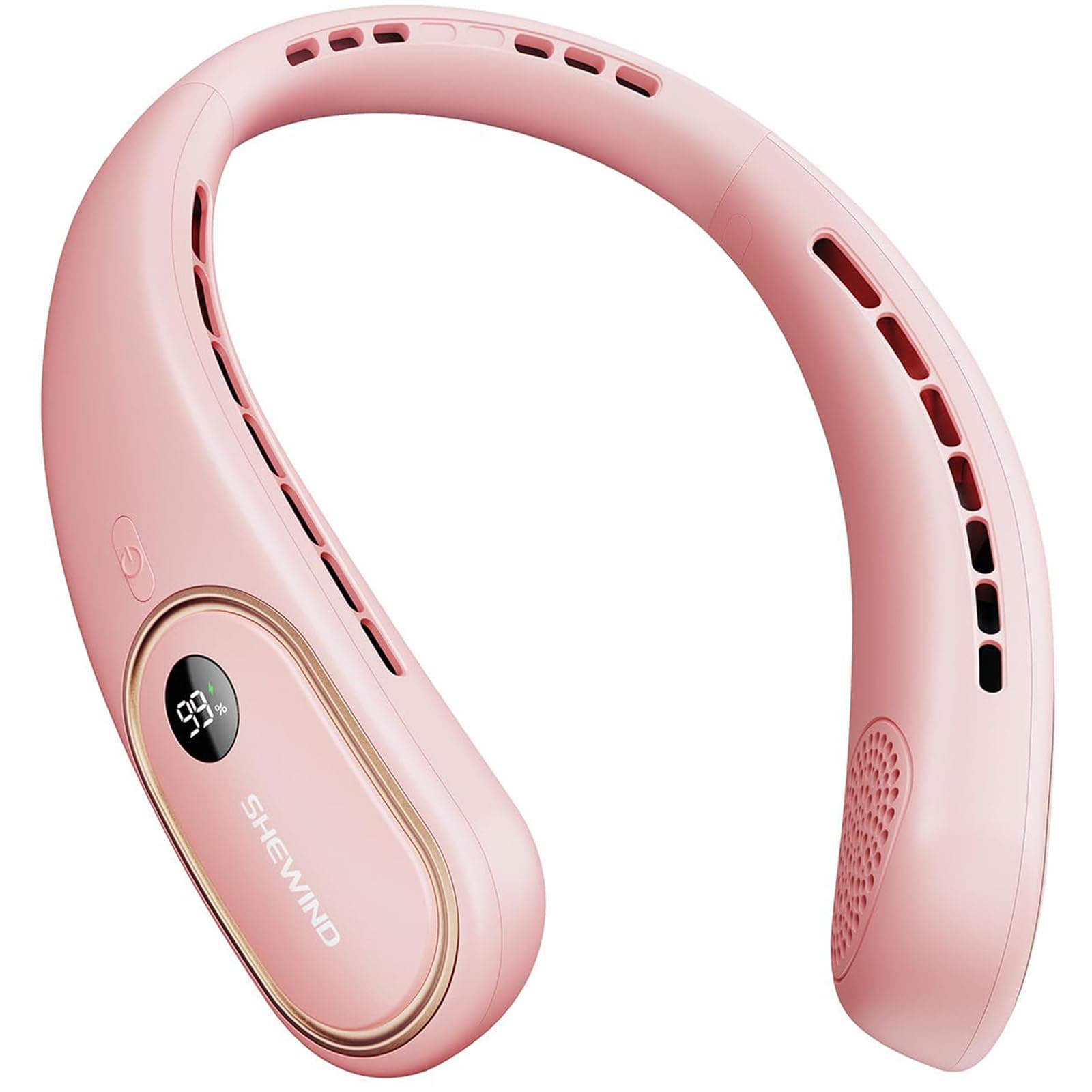 SHEWIND Portable Neck Fan - Bladeless Displayed Personal Fans 4000mAh 10W Fast Rechargeable - Wearable 3 Speeds Cooler Birthday Gift for Men Women Outdoor Travel (Pink)