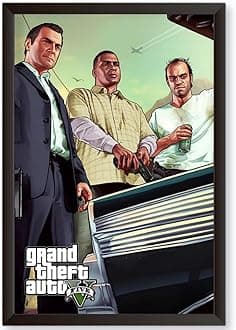 Waltractive Gta 5 Poster with Frame - Sleek Black Framed Poster for wall - 8x12 Inch - Perfect for Gamers and Fans of the Grand Theft Auto v Series