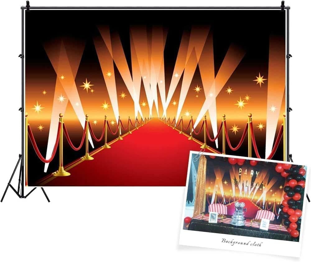 CSFOTO 6x4ft Red Carpet Backdrop for Photoshoot Movie Theater Movie Night Theme Birthday Party Decorative Background Banner VIP Red Carpet Event Backdrop Props