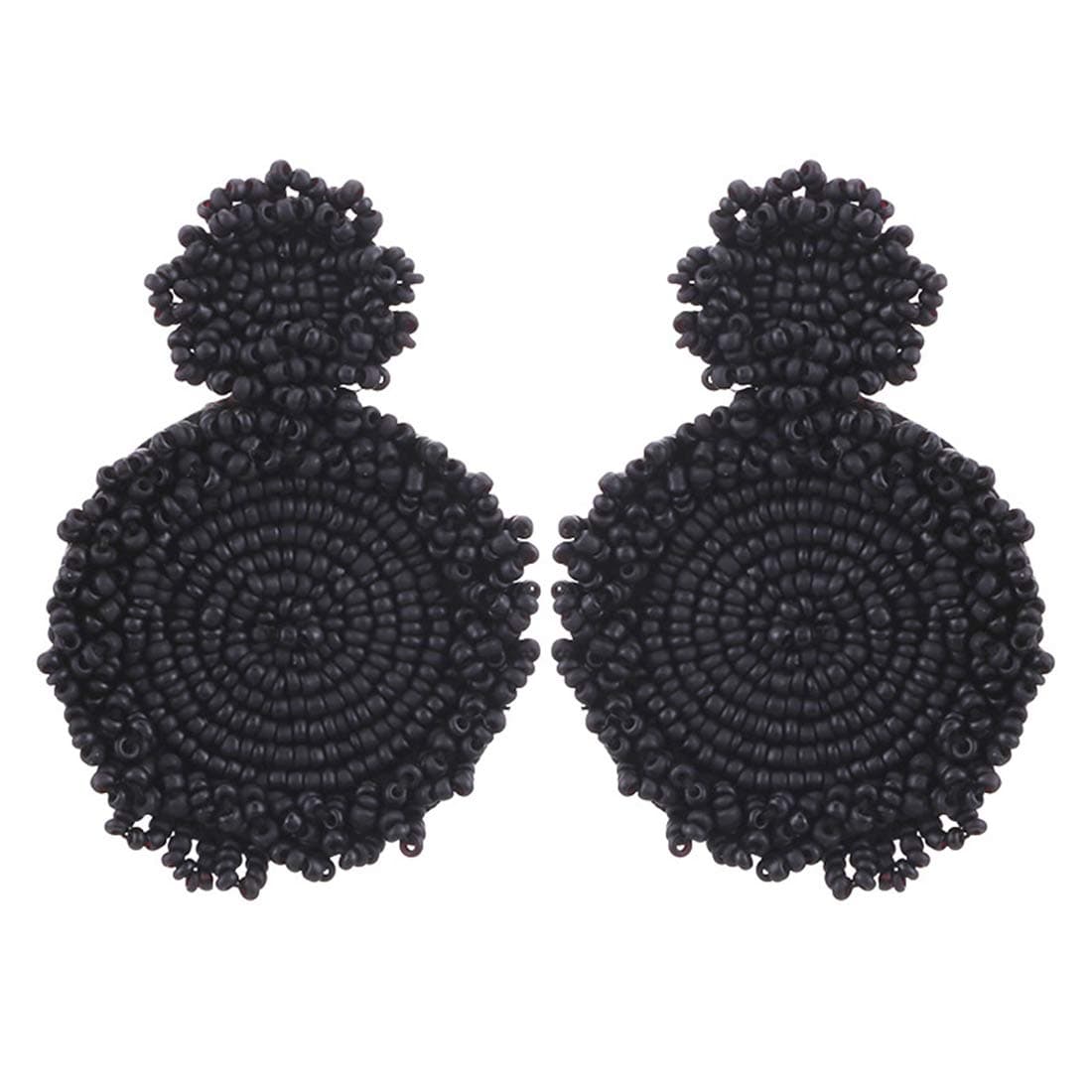 Statement Drop Earrings for Women Black Handmade Bohemian Bead Round Earrings Gift Idea for Mom Mother Day Kid Girlfriends Sister with Gift Box LBE2 Black