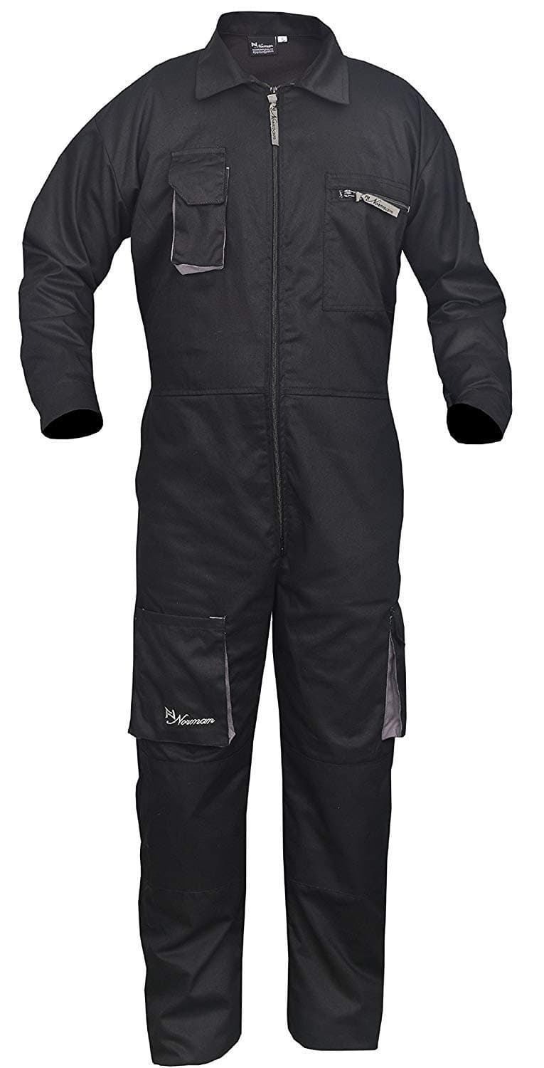 Black Work Wear Men's Overalls Boiler Suit Coveralls Mechanics Boilersuit Protective (XL)