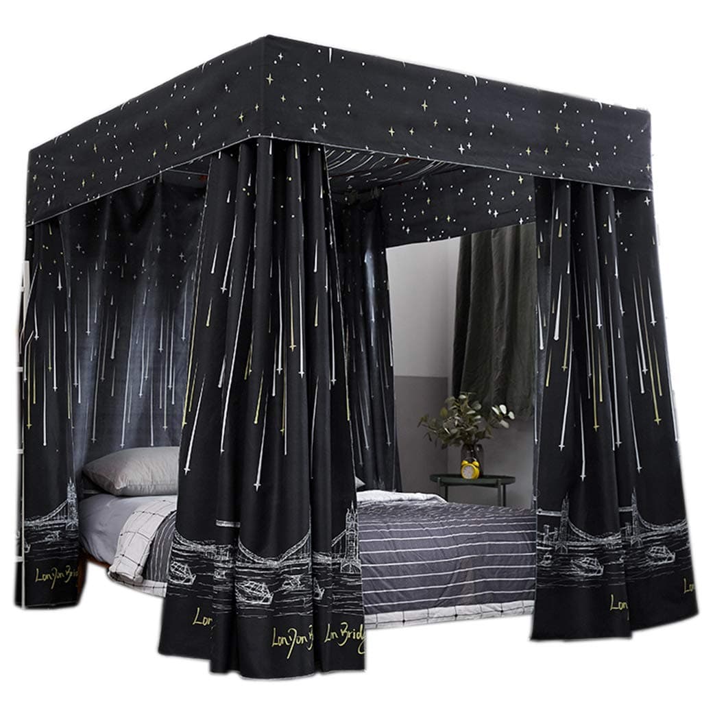 Obokidly Anti-Glare Cute Four Corner Post Bed Curtain Canopy with Bracket Mosquito Net Windproof Lightproof Bed Canopy for Girls Boys Kids Gift Home Bedroom Decoration (Star, Queen)
