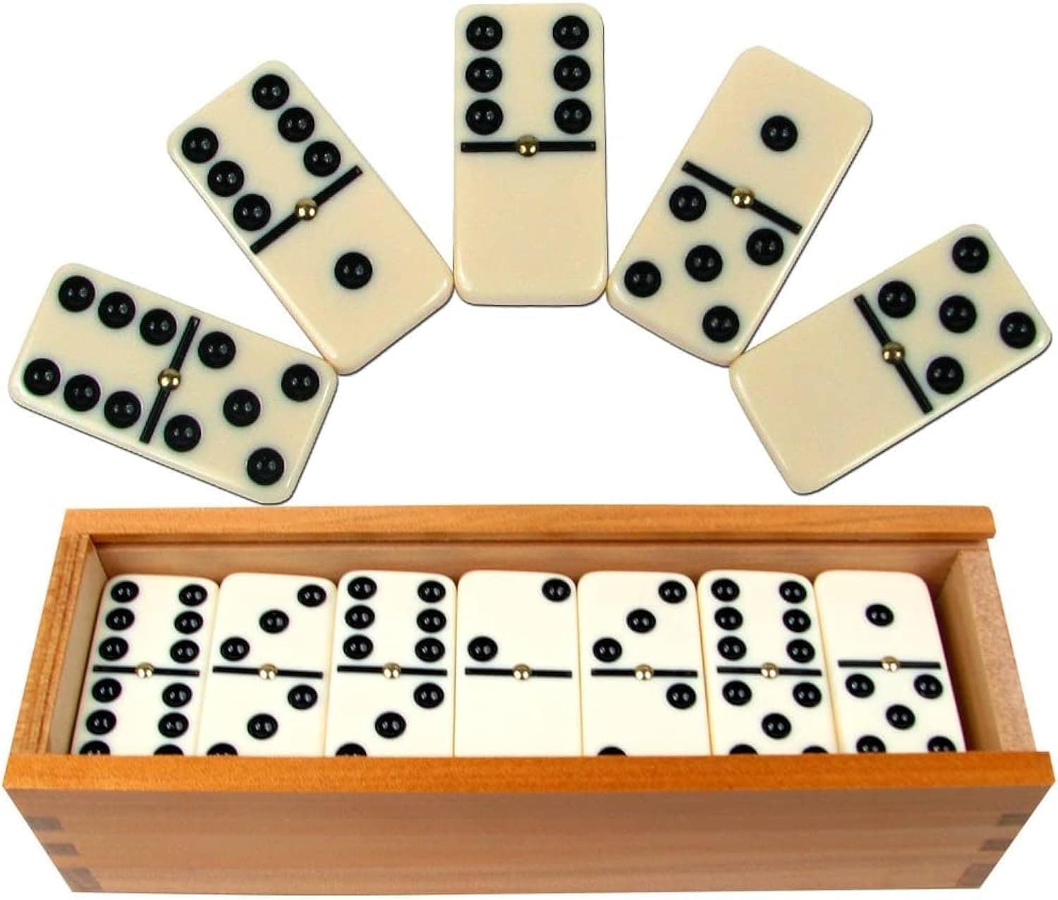 ECVV Dominoes Set- 28 Piece Double-Six Ivory Domino Tiles Set, Classic Numbers Table Game with Wooden Carrying/Storage Case (2-4 Players)