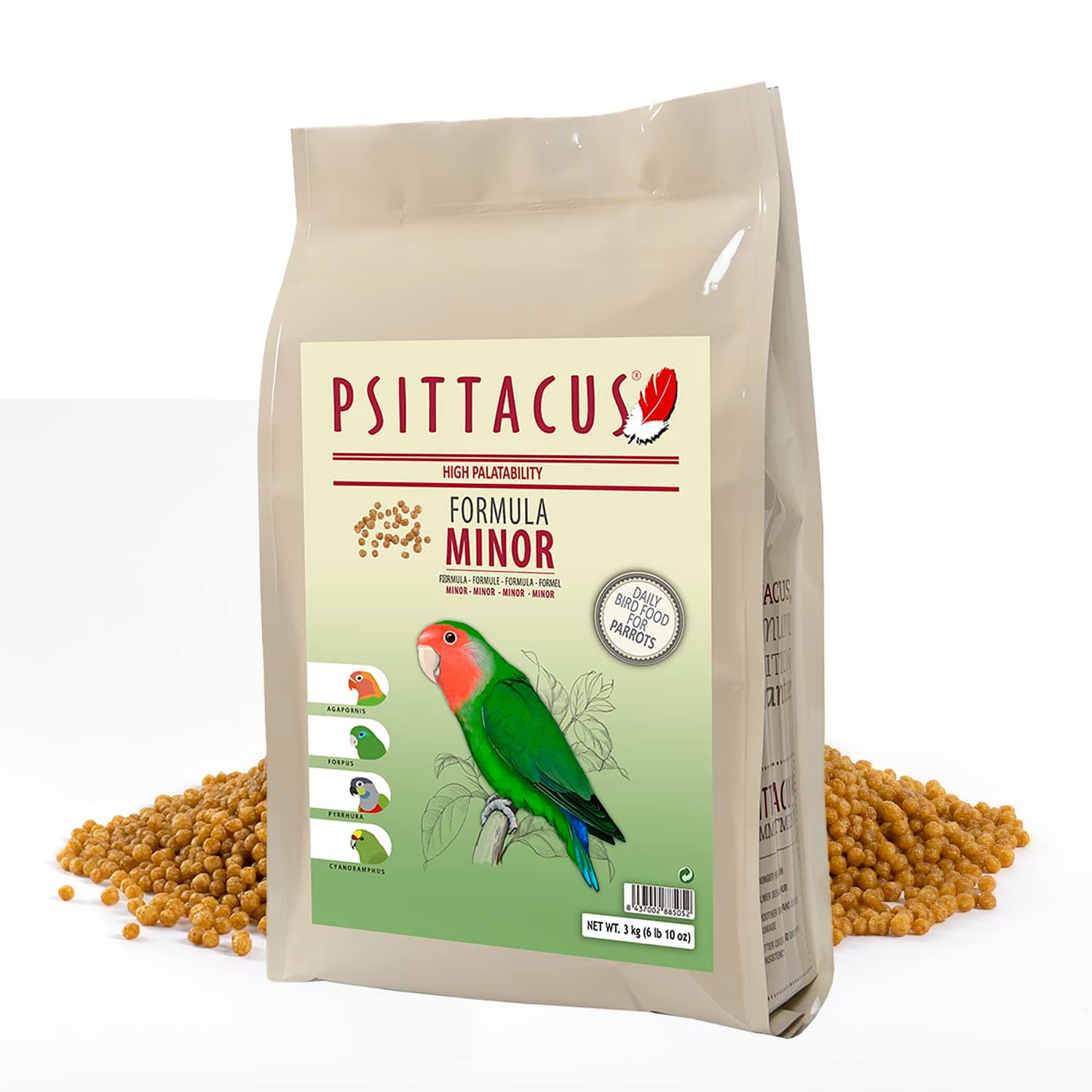 Psittacus Minor | Complete Pellet Diet for Lovebirds, Parrotlets and Green Cheeks | Premium Food for Birds, 100% no-GMO (6.6 lb)