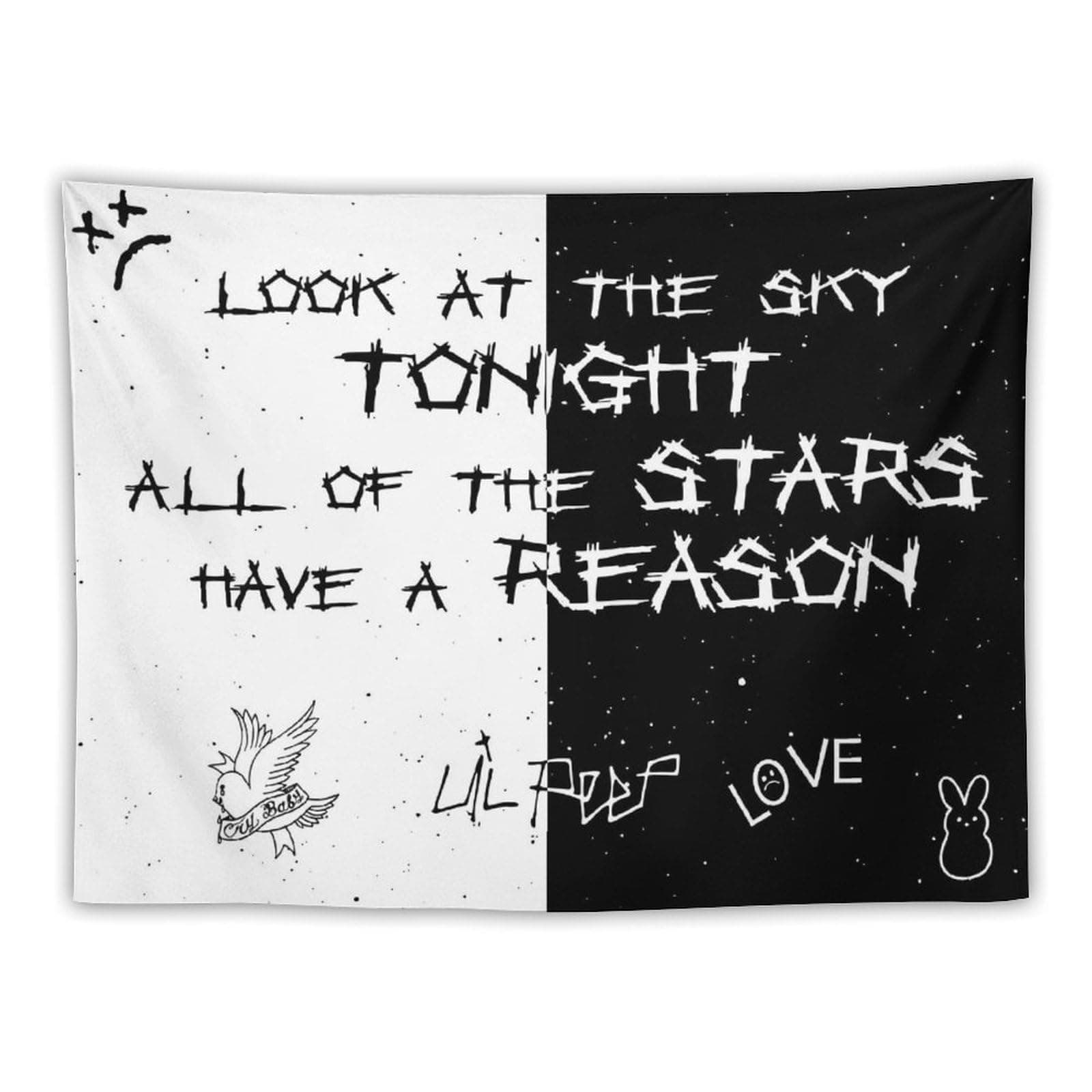 DOBOER Lil Peep Black And White Star Tapestry for College Dorm, Bedroom And Living Room 30"x40", Hip Hop Rapper Wall Tapestries Hanging for Home Decor Gifts