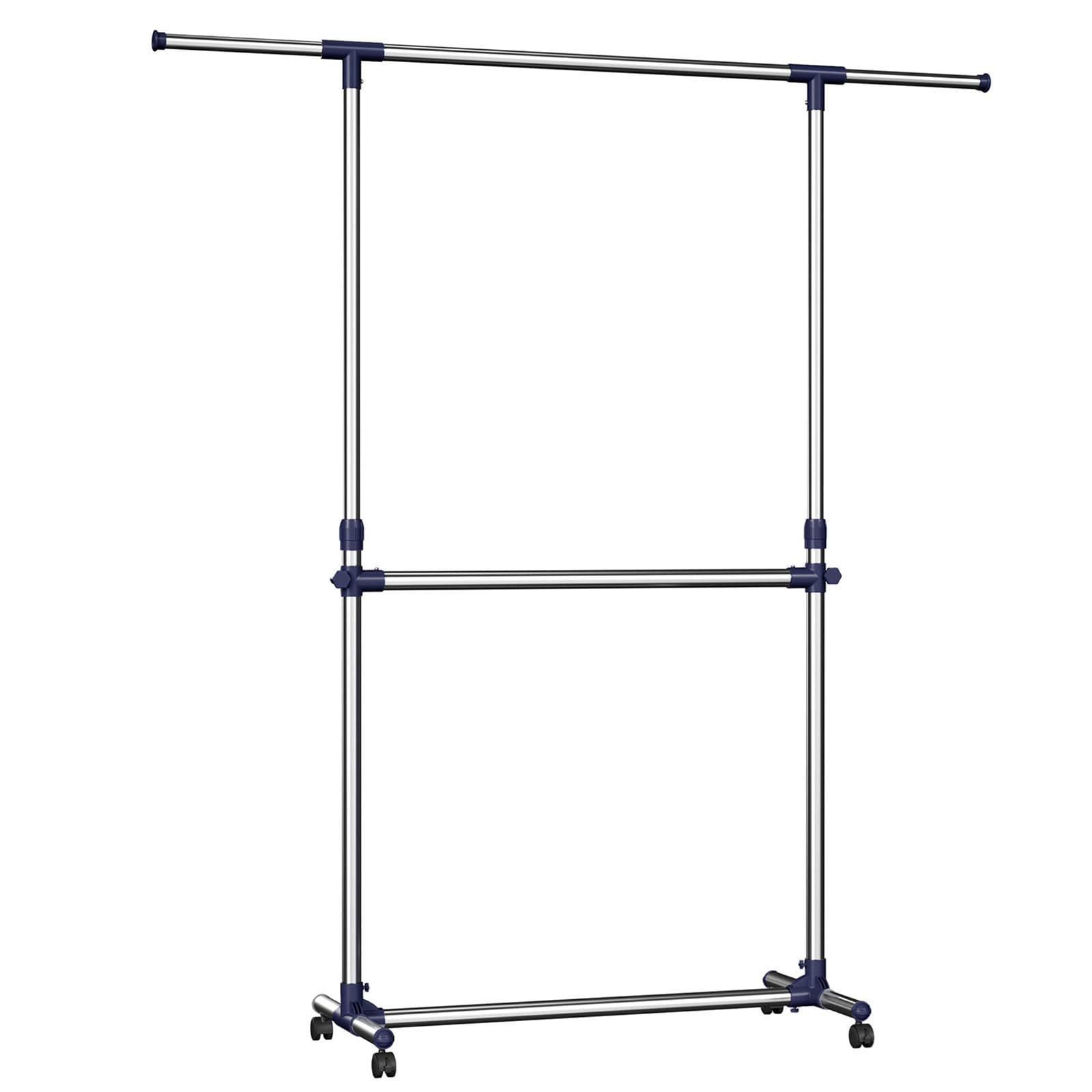SONGMICS Adjustable Garment Rack Clothes Hanging Rail Stand with Middle Rail - Stainless Steel Clad Pipe LLR41L
