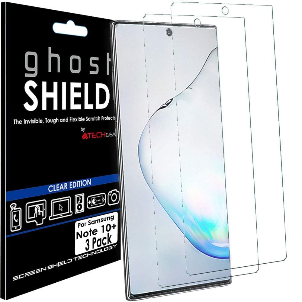 TECHGEAR[Pack of 3 Screen Protectors fit Samsung Galaxy Note 10 Plus [ghostSHIELD Edition] Reinforced TPU film Screen Protector Guard Covers [FULL Screen Coverage] Curved Screen Area