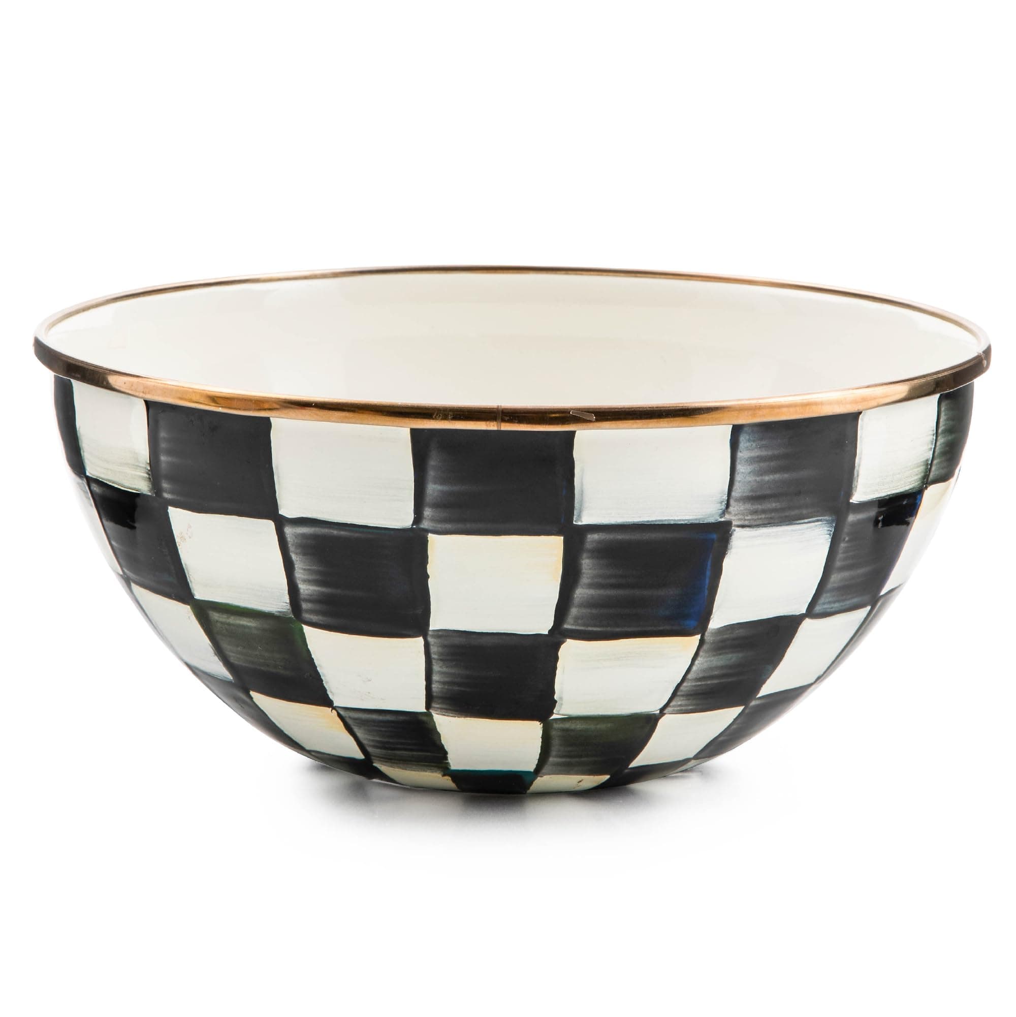 - MACKENZIE-CHILDS Enamel Everyday Bowl, Serving Bowl for Entertaining, Small, Black-and-White Courtly Check, Set of 1