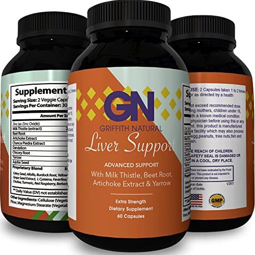Griffith Natural's 100% Pure Liver Support Supplement with High Quality Milk Thistle Zinc Vitamins Natural Detox Liver Cleanse Digestive Support Immune System Benefits Weight Loss Antioxidant Turmeric