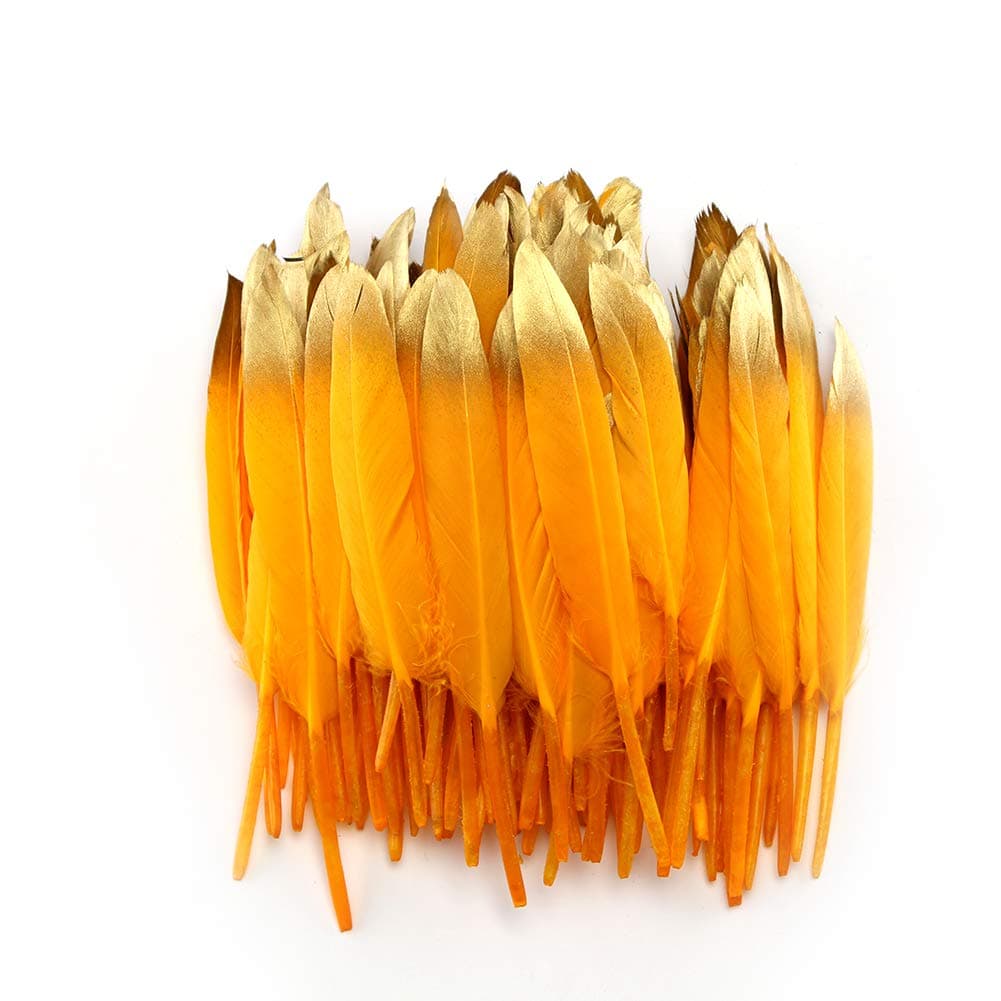 Sowder50pcs Colorful Gold Goose Feathers 4-6inch(10-15cm) for Art Craft Party Decoration Clothing Accessories Duck Feather(Orange)