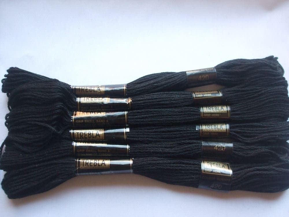 Trebla Pack of 6 Embroidery Thread/Skeins - 8m - Black - Col. 420