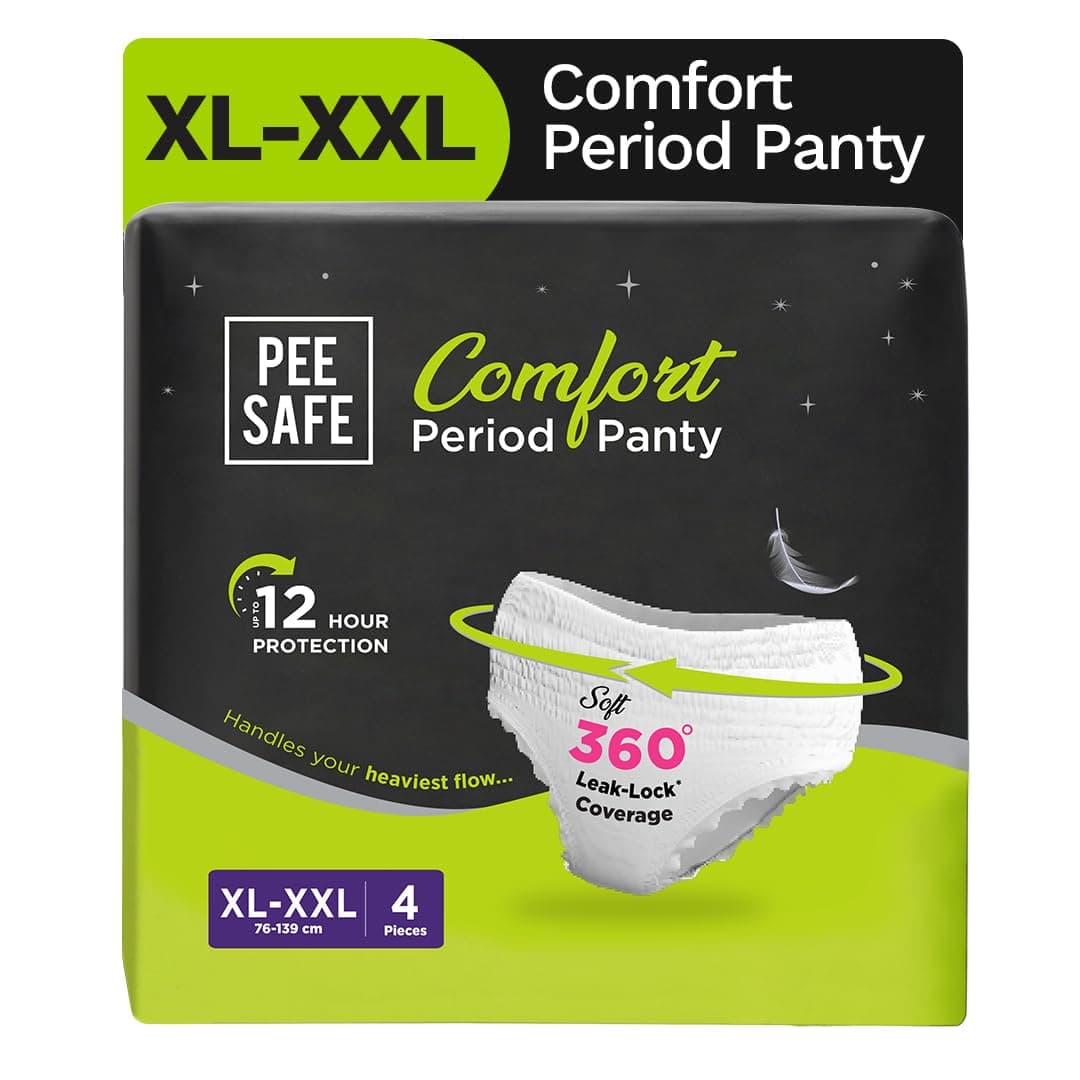 Pee Safe Comfort Period Panties | XL-XXL | 4 Panties | 360° Protection | 12 Hr Protection | Leak Proof | Overnight Comfort | Rash & Toxin Free | Seamless Fit