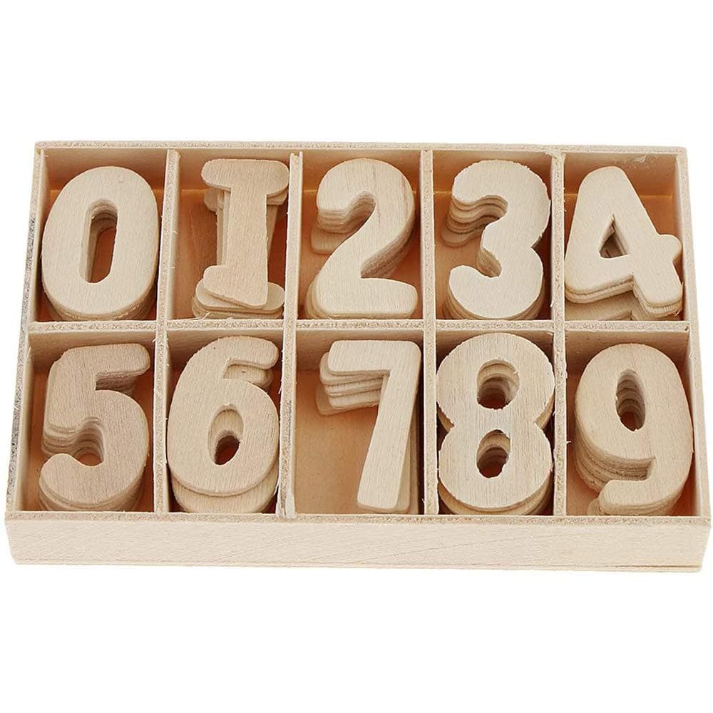 Mixed Wooden 0-9 Numbers Unpainted DIY Decorations Kids Early Educational Learning Toys Games 120pcs (Numbers) with Storage Box Trays
