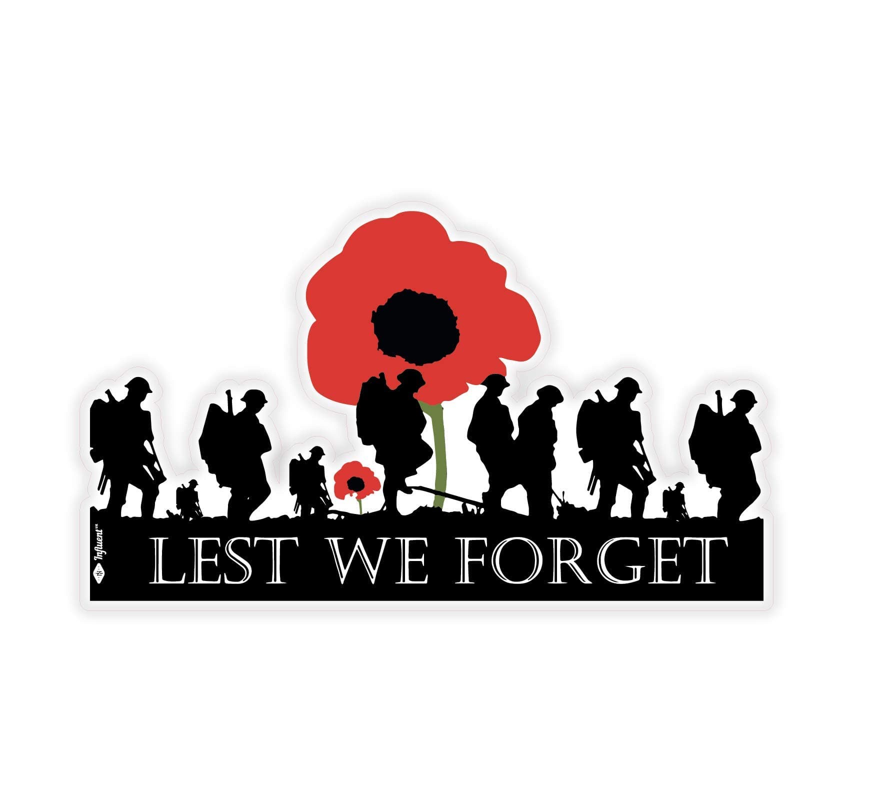 We Remember Soldiers Showing Respect and Gratitude Remembrance Sunday Lest We Forget Remembrance Day Sticker, Mug, Poppy Flower Decal, Car, Window, Fridge, Laptop Sticker (Extra Large)