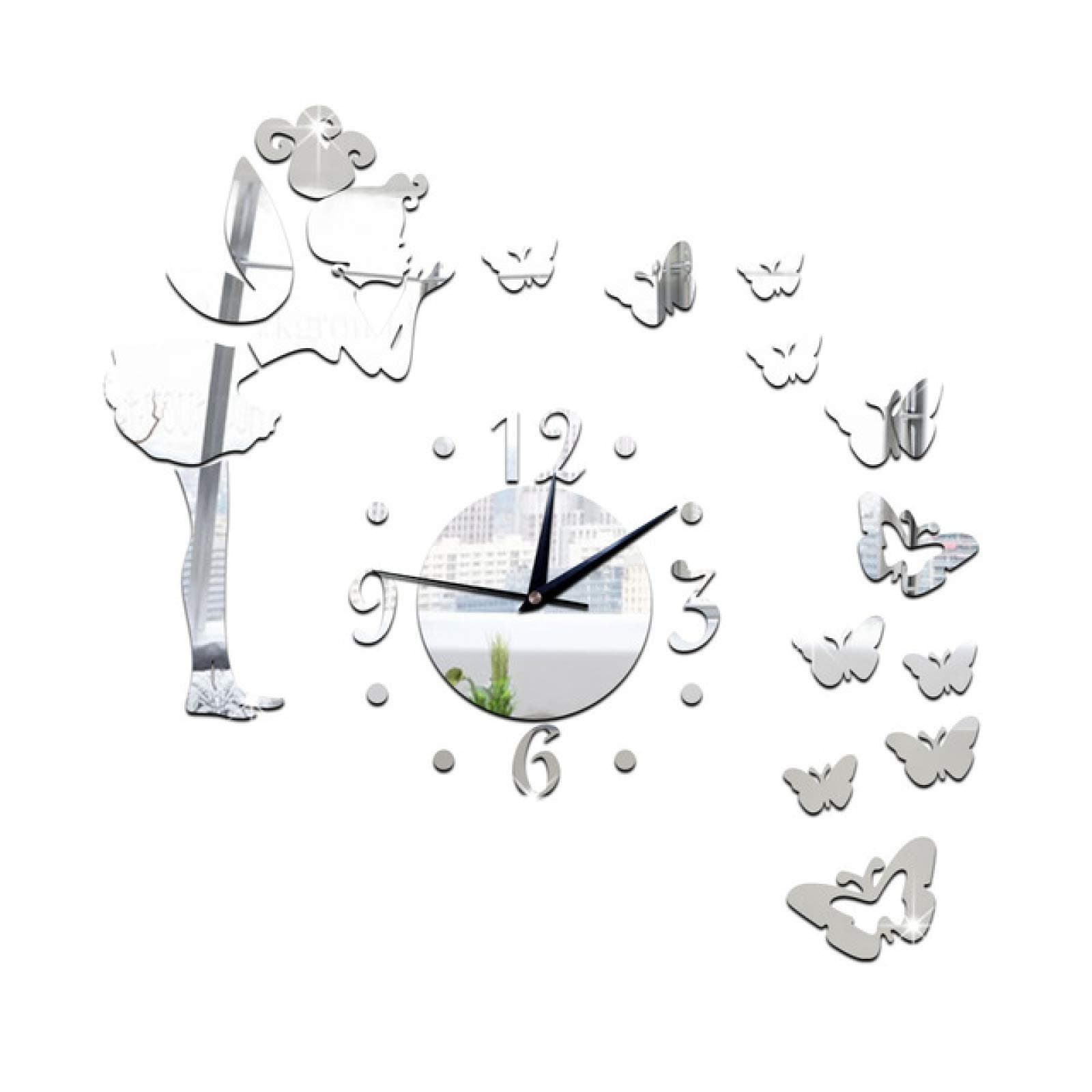 gongyu Wall Clock Decor Mirror Wall Clock Digital Big Fairy Living Room Wall Clock Sticker Metal Wall Decorations Wall Clocks Home Decor Suitable for Library Bathroom