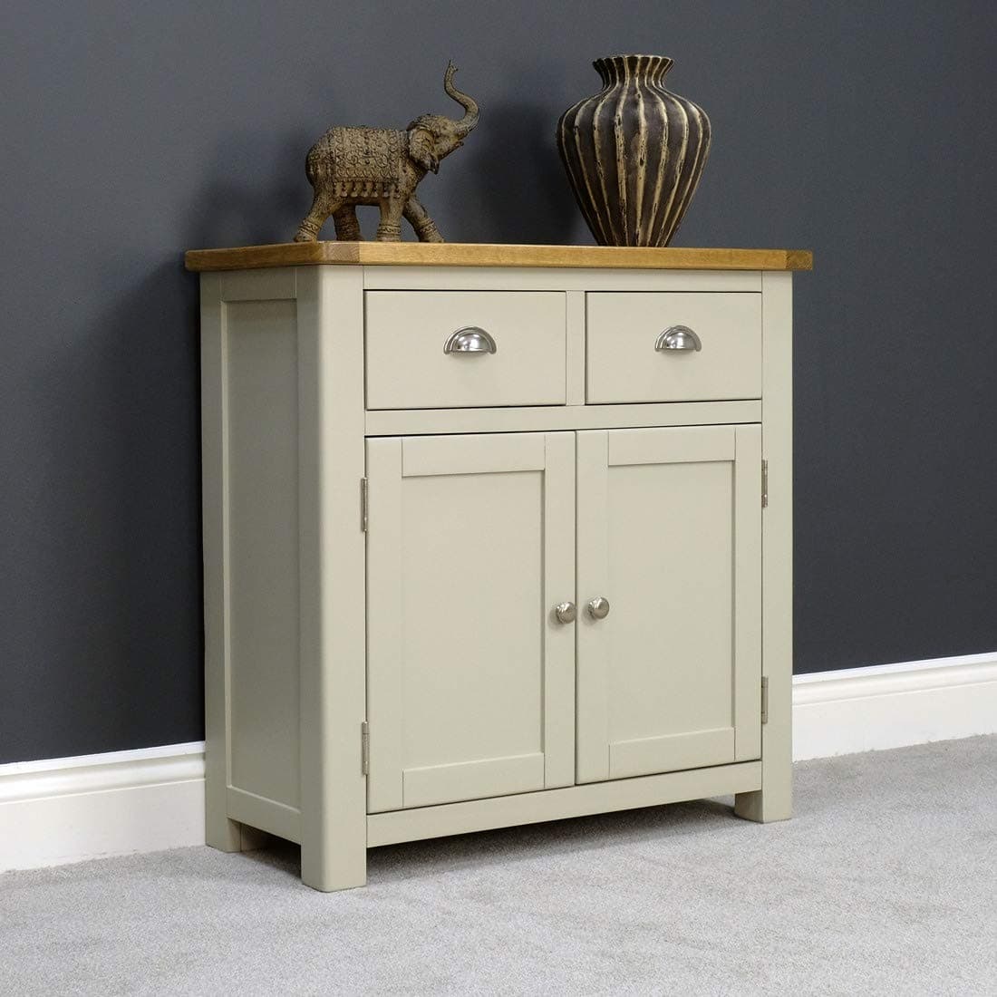 Aspen Painted Oak Sage / Grey Small Mini Sideboard 2 Door 2 Drawer Dresser Base