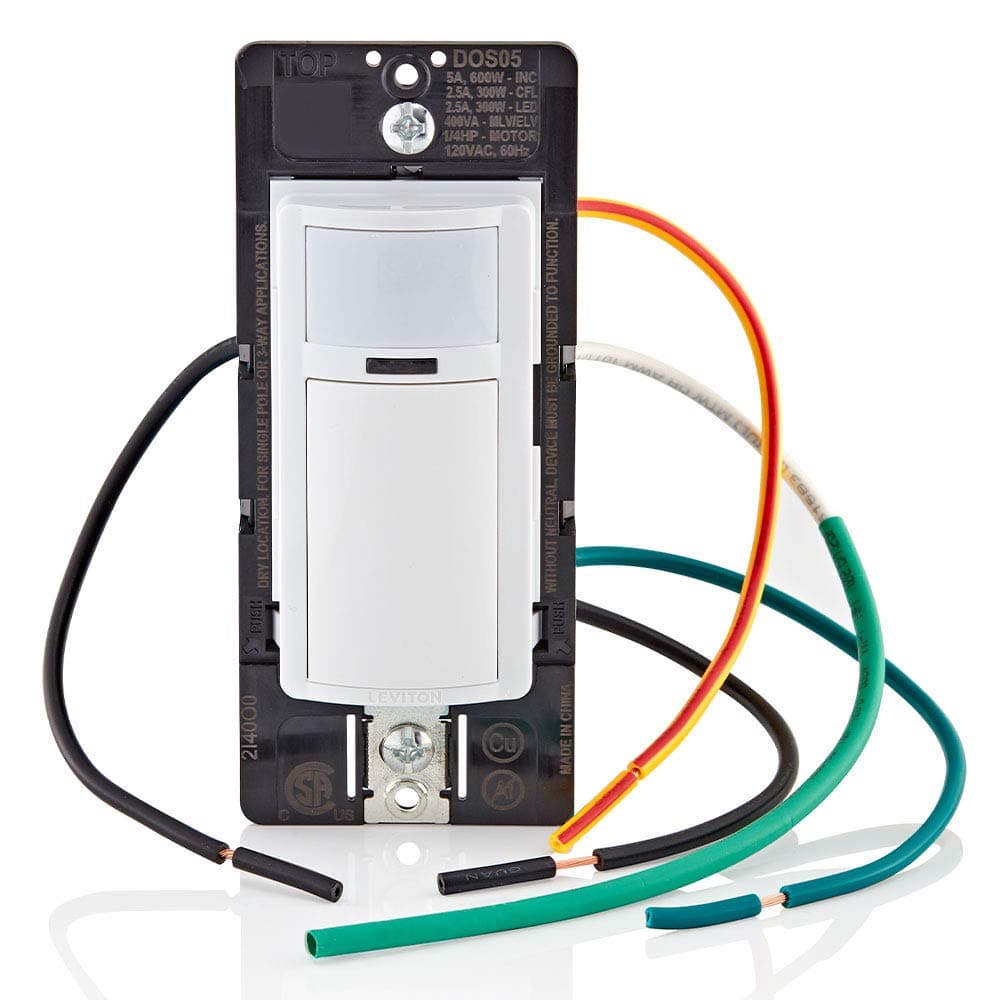 LevitonDOS05-1LZ Decora Motion Sensor In-Wall Switch, Auto-On, 5A, Single Pole or 3-Way, White/Ivory/Light Almond