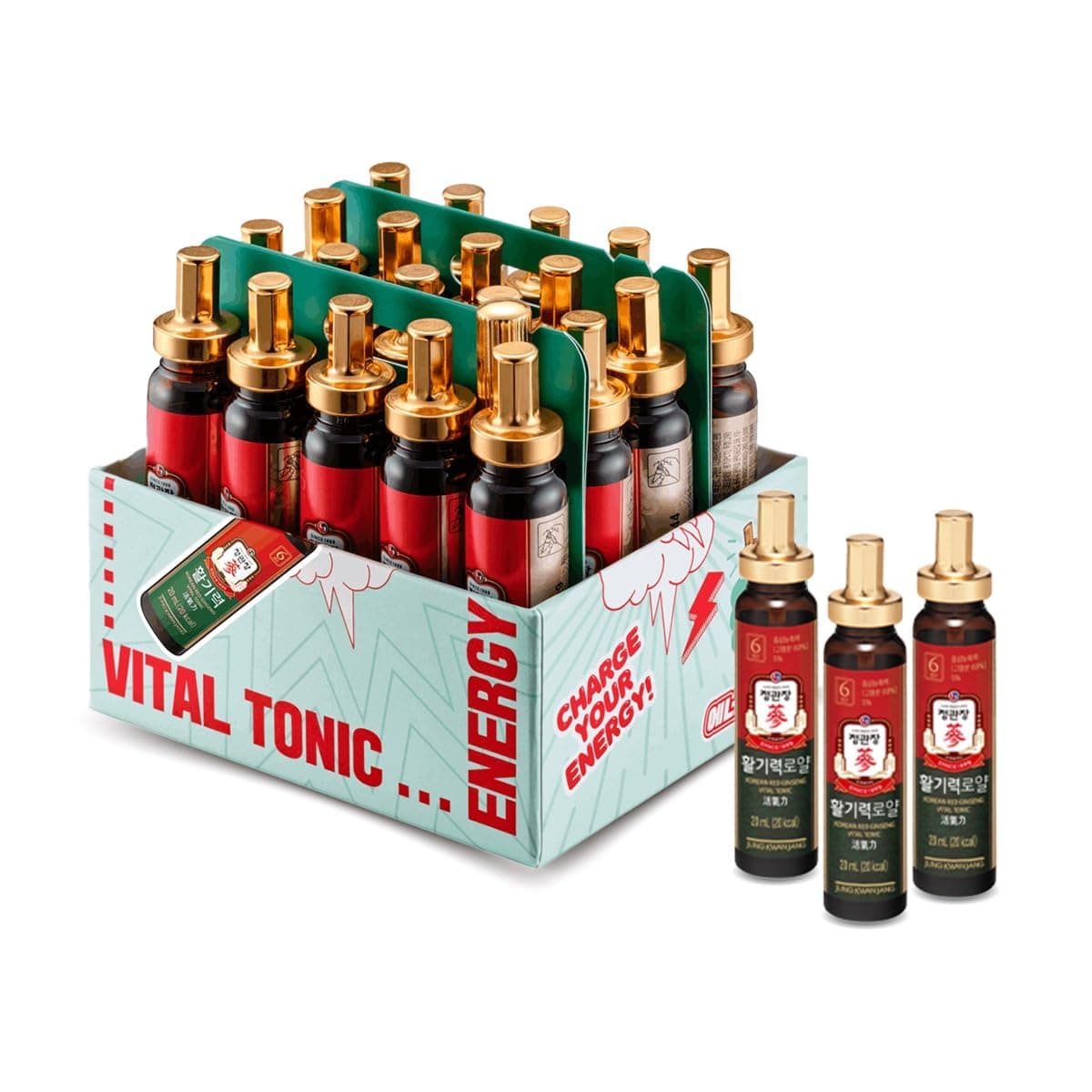 JungkwanJang Korean Red Ginseng Vital Tonic (Energy Box), Immune System Booster, Natural Herbs, Vitamins and Minerals, 6-Year Korean Ginseng, 20ml*20
