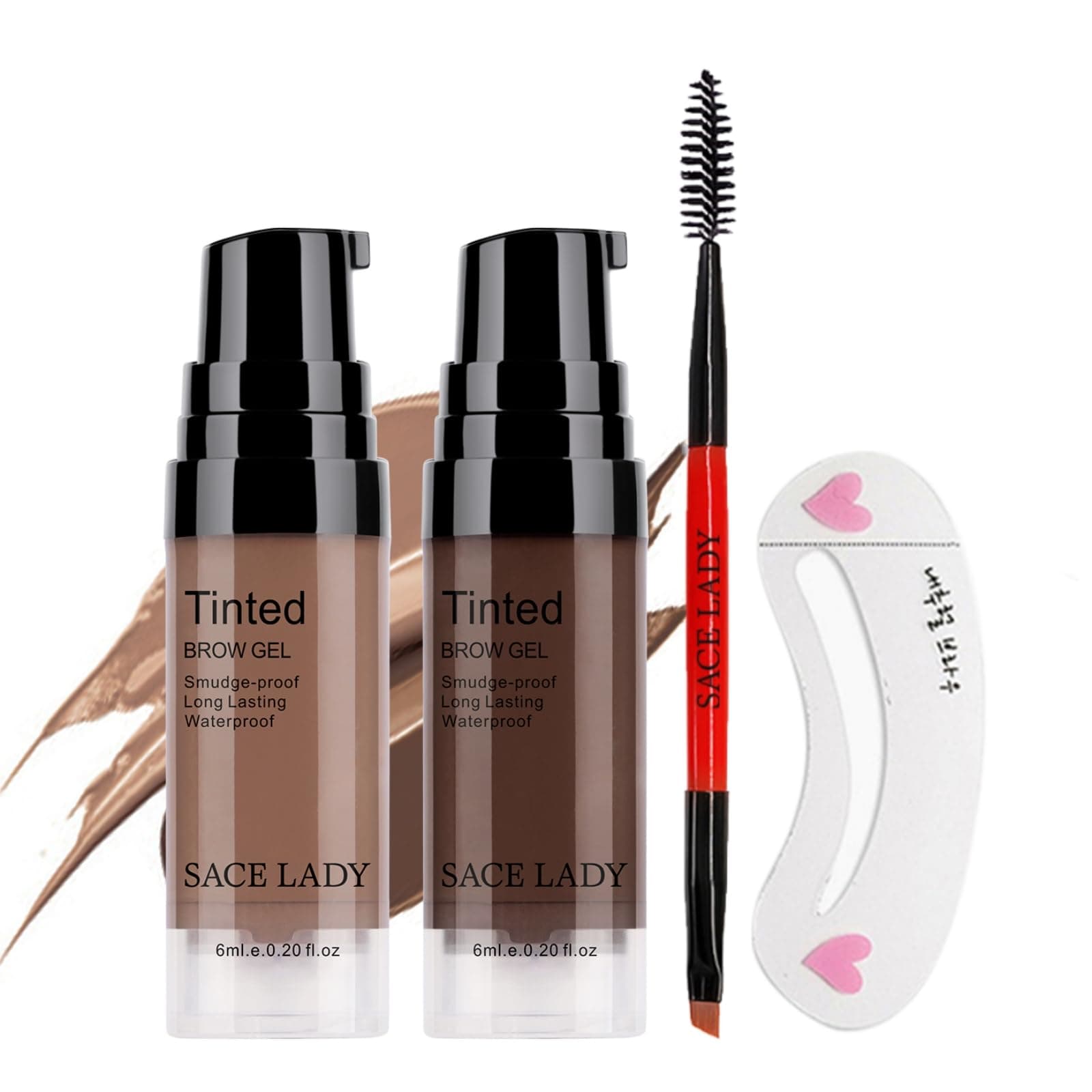 2 Colors Long Lasting Eyebrow Gel Set with Eyebrow Brushes for Waterproof Eyebrow Makeup, Eyebrow Tint Corrector Kit, Intense Brow Color Wax Cream, 2 * 6ml/0.20Fl Oz