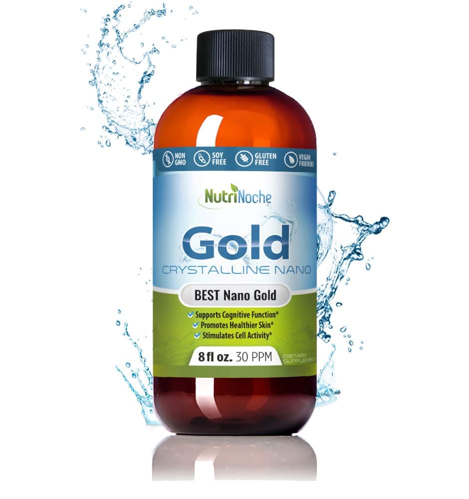 Colloidal Gold Liquid Organic Supplement by Nutrinoche - 100% Pure Nano Gold Mineral - Supports Mental Clarity, Focus & Relaxation - 8 oz Bottle - Vegan, Gluten-Free - Crystalline - 30 ppm
