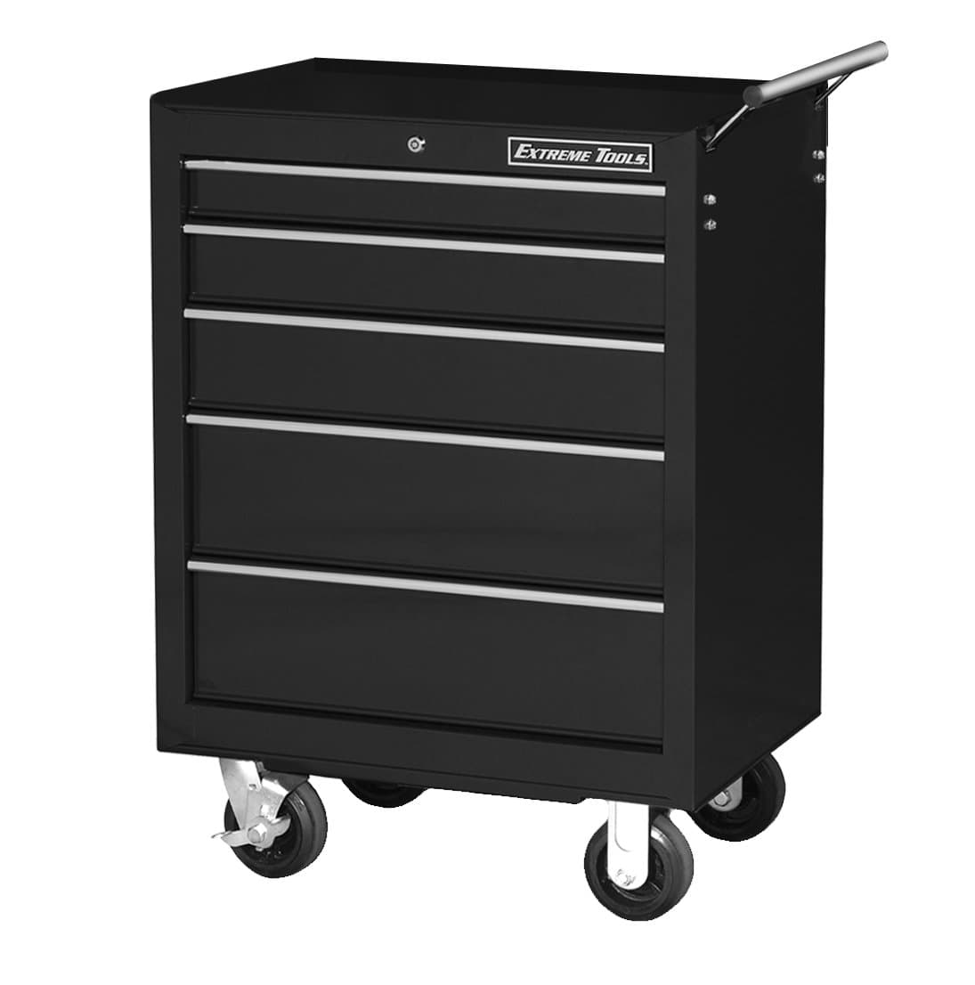Extreme Tools EX2605RCBK Ex Standard Series 5-Drawer Roller Cabinet with Ball Bearing Slides, 26-Inch, Black High Gloss Powder Coat Finish