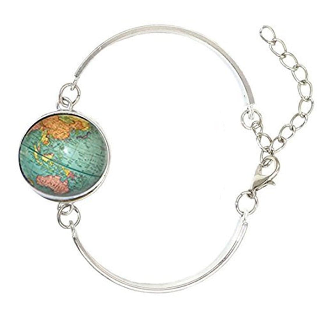 lamnxjuf Vintage Globe Bracelet, Planet Earth World Map Art Bracelet Earth Print Glass Bangle Jewelry