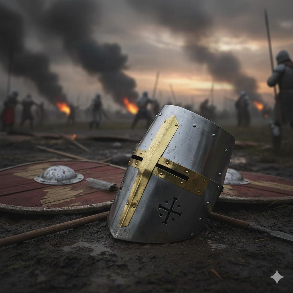 Medieval Knight Templar Crusader Armor Helmet Halloween Costume On Stand