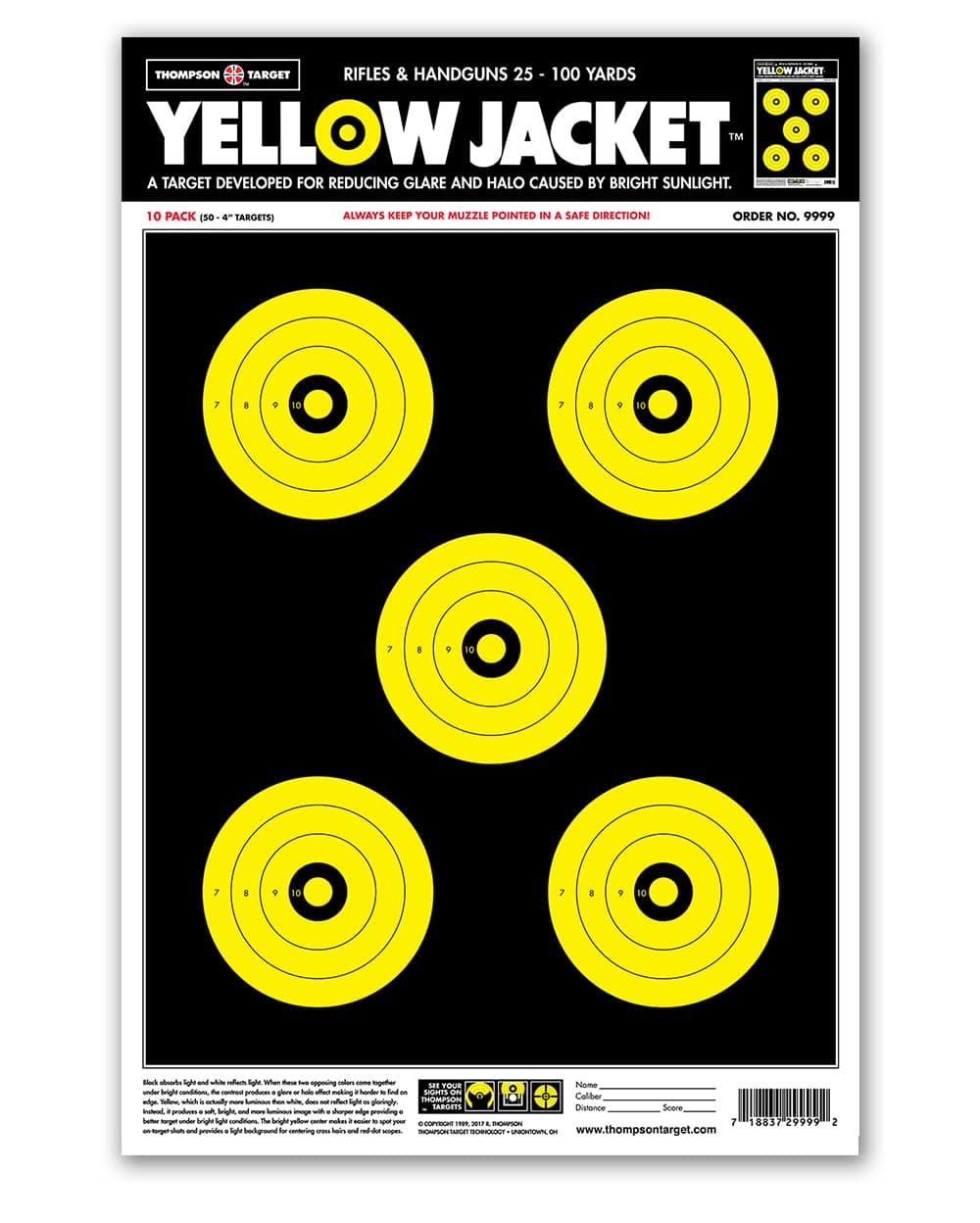 Thompson Target Yellow Jacket Premium Ultra Bright Bullseye Paper Shooting Targets for Range Training - Made in The USA
