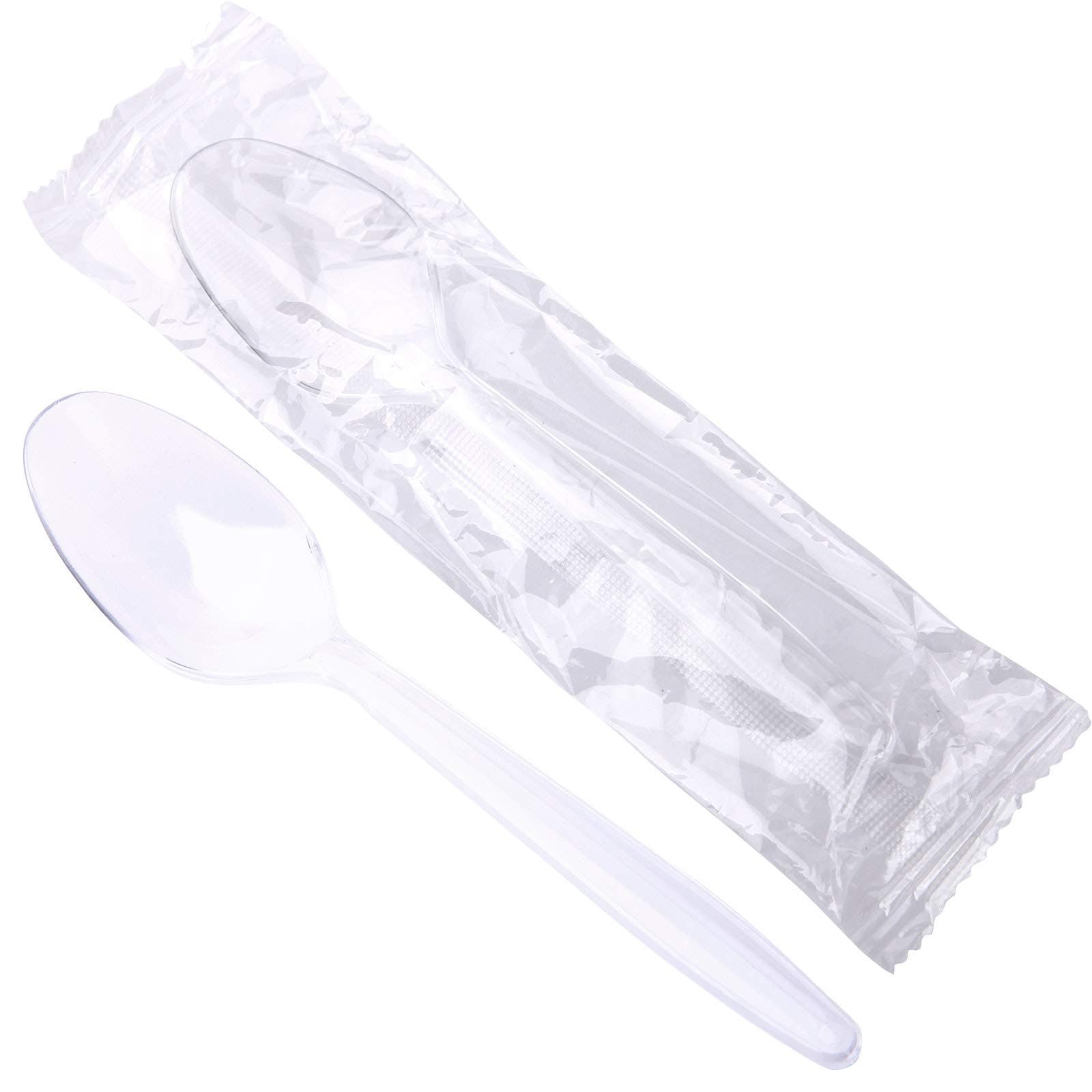 6" Clear Plastic Spoons Individually Wrapped,Disposable Spoons 100 count Individually Packaged Perfect for Outdoors,Party, Picnic, Wedding, Home, Office, Restaurant Use(Clear)