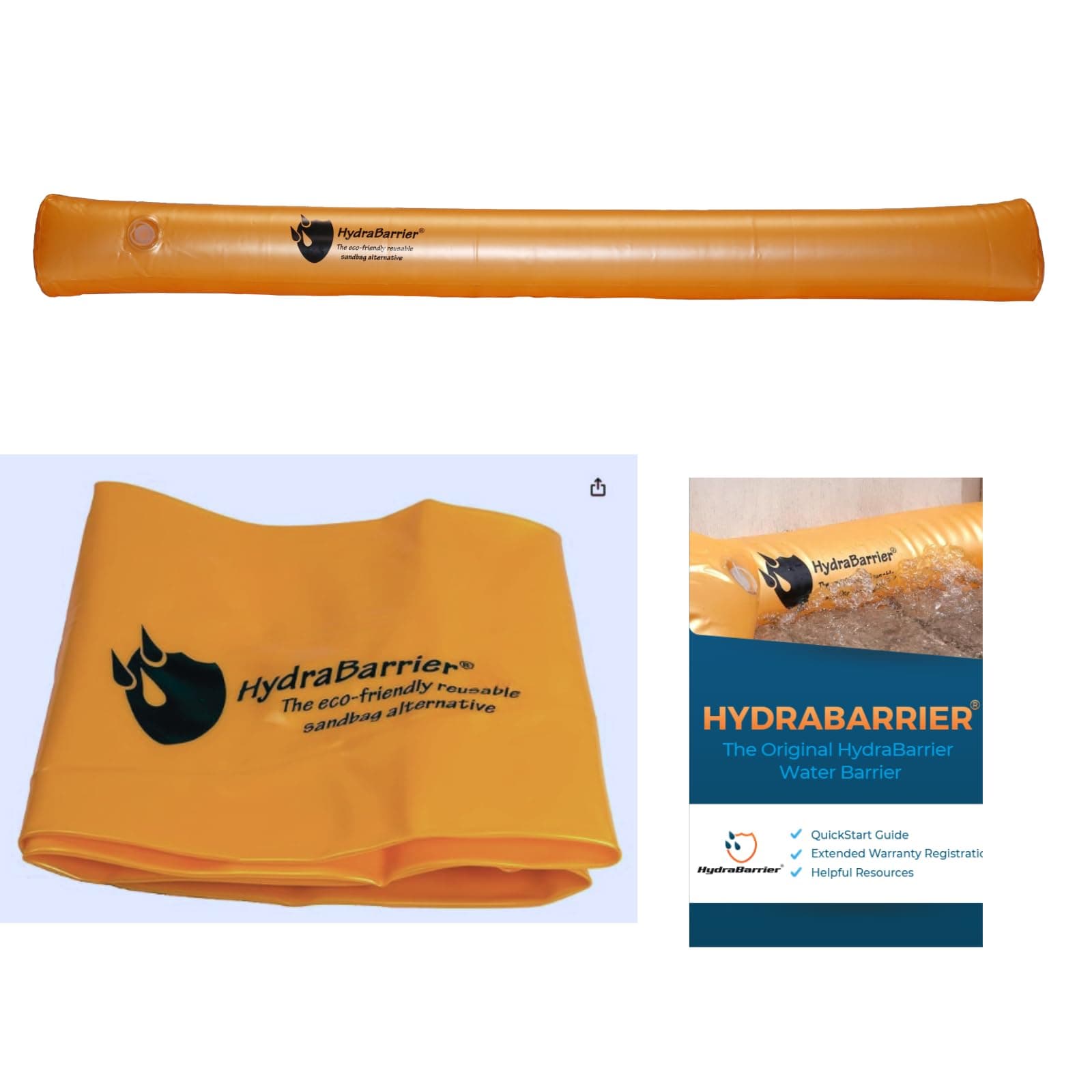 The Original HydraBarrier Ultra Flood Barrier – 12 ft Long x 6 in High – Light, Reusable Sandbag Alternative – Flood Control & Diversion Tube for Home, Garage, Door & Property Protection