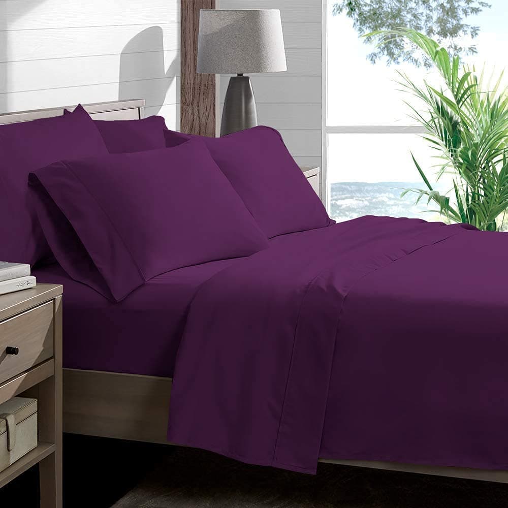 New Purple 1000 Thread Count 6 Piece Sheet Set 100% Egyptian Cotton Bedding in King Size Solid Pattern