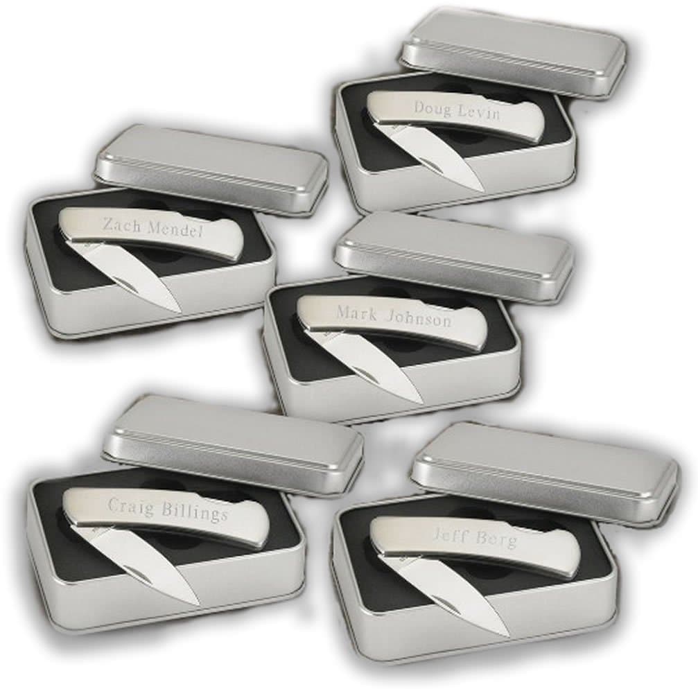 5 Custom Personalized Engraved Pocket Knives - Folding Lock Back Knives - Groomsmen/Corporate Gifts