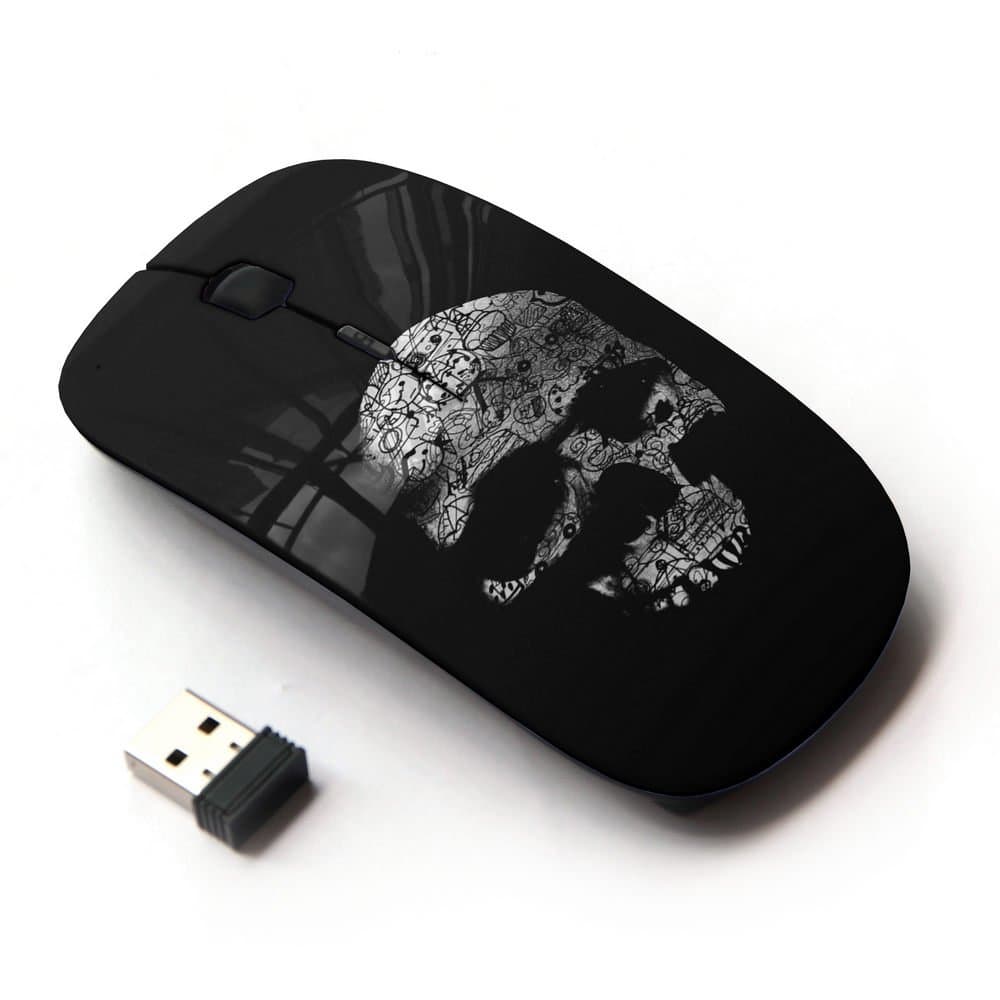 KawaiiMouse [ Optical 2.4G Wireless Mouse ] Skull Dark Black Death Shadow Bones