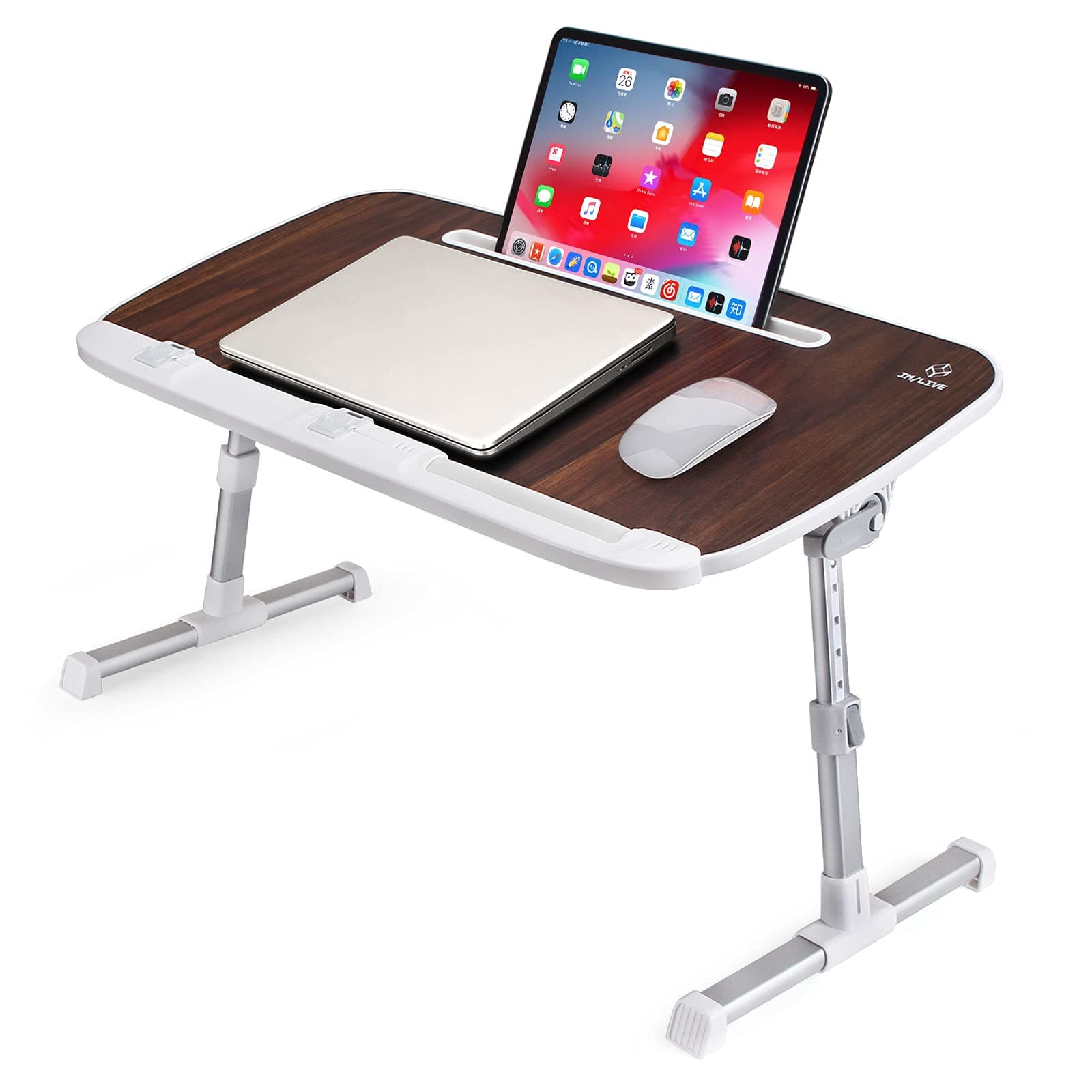 IM LIVE Laptop Stand Tray Desk Large, for Bed Sofa, Folding Computer Table Lap Breakfast Tray with Pad Stand, Height Adjustable Wood Lap Desk for Kids & Adult –Espresso (Fits Up to 17" Laptop)