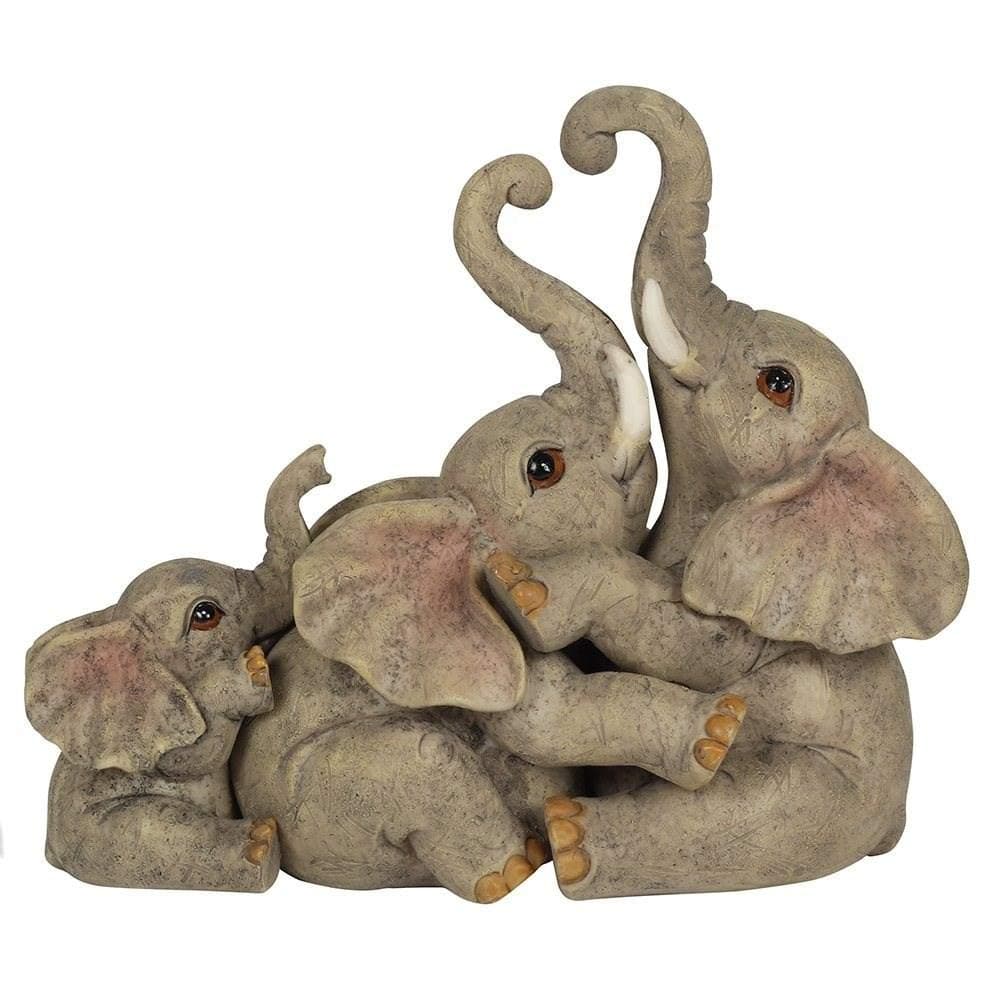 Adorable Grey Resin Elephant Family Ornament - 12.5cm x 14cm (1 Pc.) - Charming Rustic Design, Durable Handcrafted Decor, Nature-inspired Gift - Ideal for Home Accessory