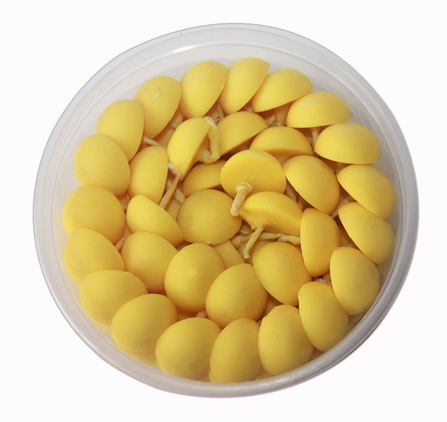 Om Phool Batti Small Cow Ghee Diya for Puja, Wax Free & Vegan Ghee Batti/Wicks/Jyot for Puja Aarti, Daily & Ready to Use (Pack of 1, Yellow, 100 Pcs)