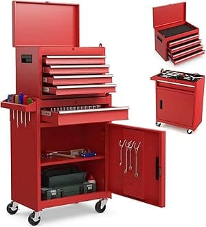 ERGOMASTER Tool Chest Heavy Duty Rolling Tool Box with Cabinet 5-Drawer for Lockable & Removable Cabinet for Garage and Workshop - 5-Drawer &Red