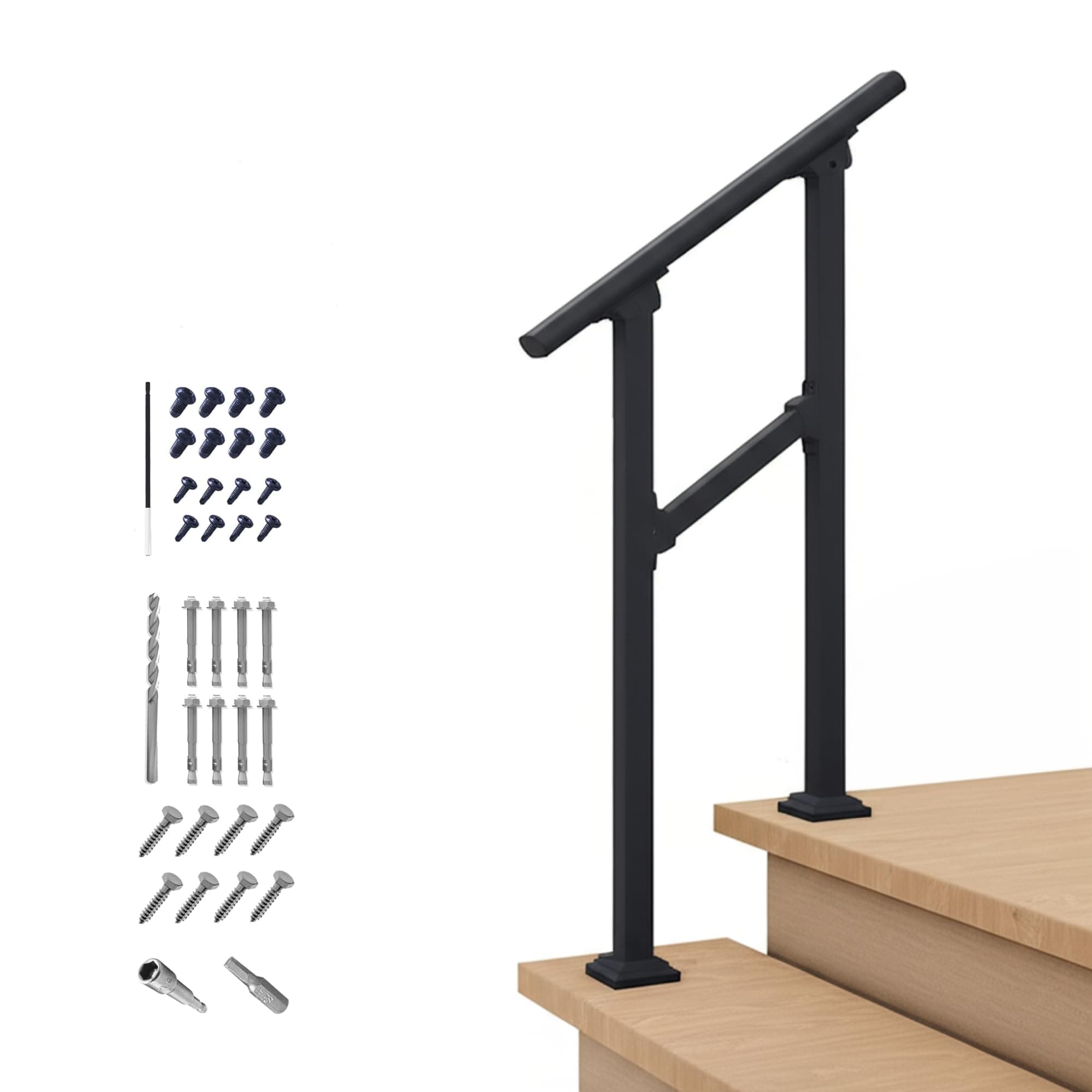 CR Fence & Rail Handrails for Outdoor Steps & Indoor Stair Railing Kit, 1-2 Steps Safety Hand Rail for Porch & Deck