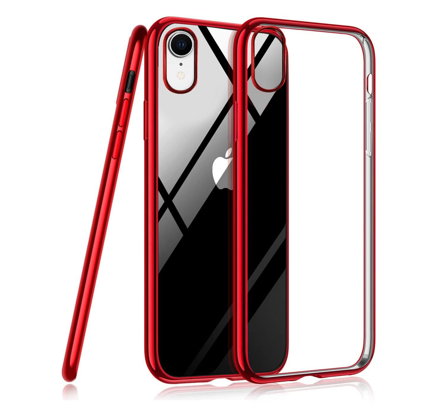 Enflamo Crystal Clear Case Soft Back Cover Case with Electroplated Frame Bumper Ultra Slim TPU Gel Case for iPhone XR (Red)