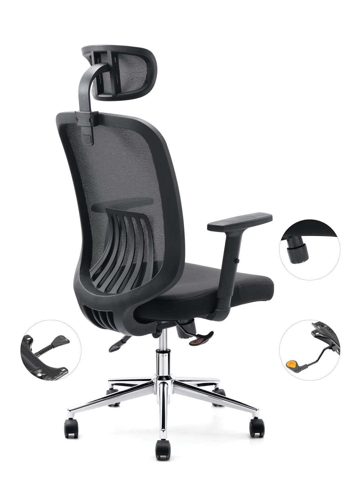 Cedric Office Chair, Breathable Mesh Computer Chair with Ergonomic Lumbar Support, Black Swivel Desk Chair with Adjustable Armrest, Headrest, Soft Cushion Seat