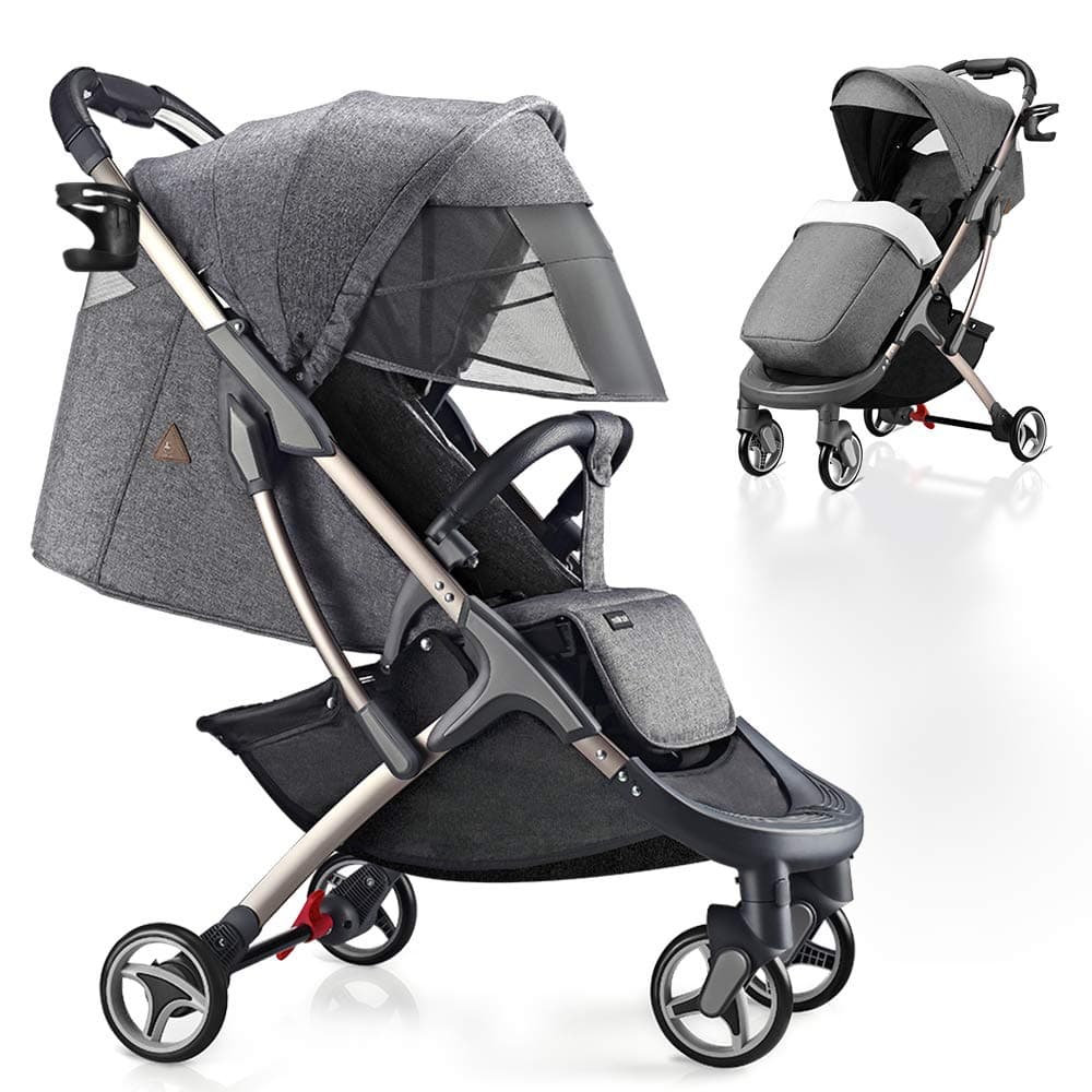 Lightweight Stroller Folding Travel Pushchair Compact Infant for Newborn Toddler Baby-Grey